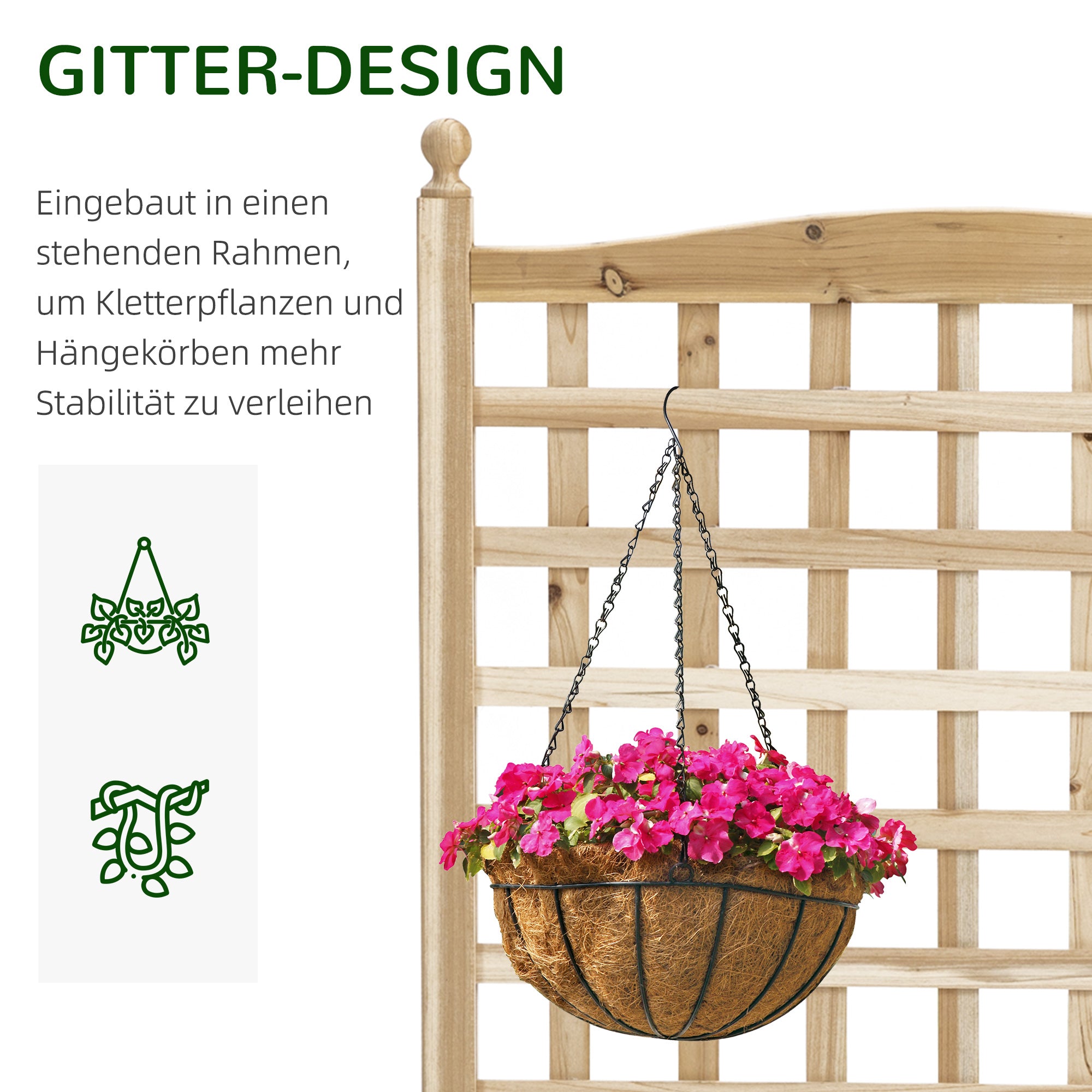 Planter Box with Trellis for Climbing Plants 64x28x120cm, Wooden