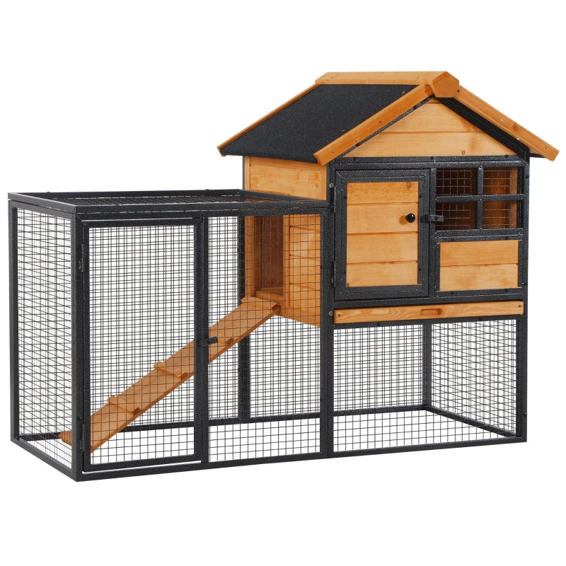 Rabbit Hutch Guinea Pig House Pet Bunny Cage Elevated for Outdoor, Wood-metal, Light Yellow