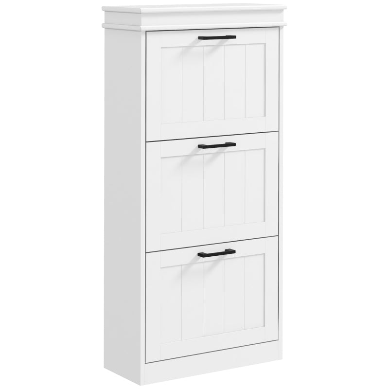 Shoe Storage Cabinet, Three-Drawer 15-Pair Minimalistic, White MDF