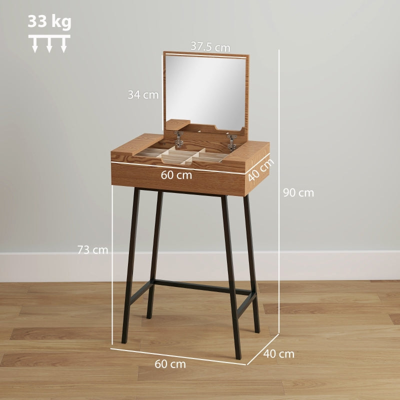 Vanity Desk Flip-Up Mirror 16 Compartments Natural Wood Effect