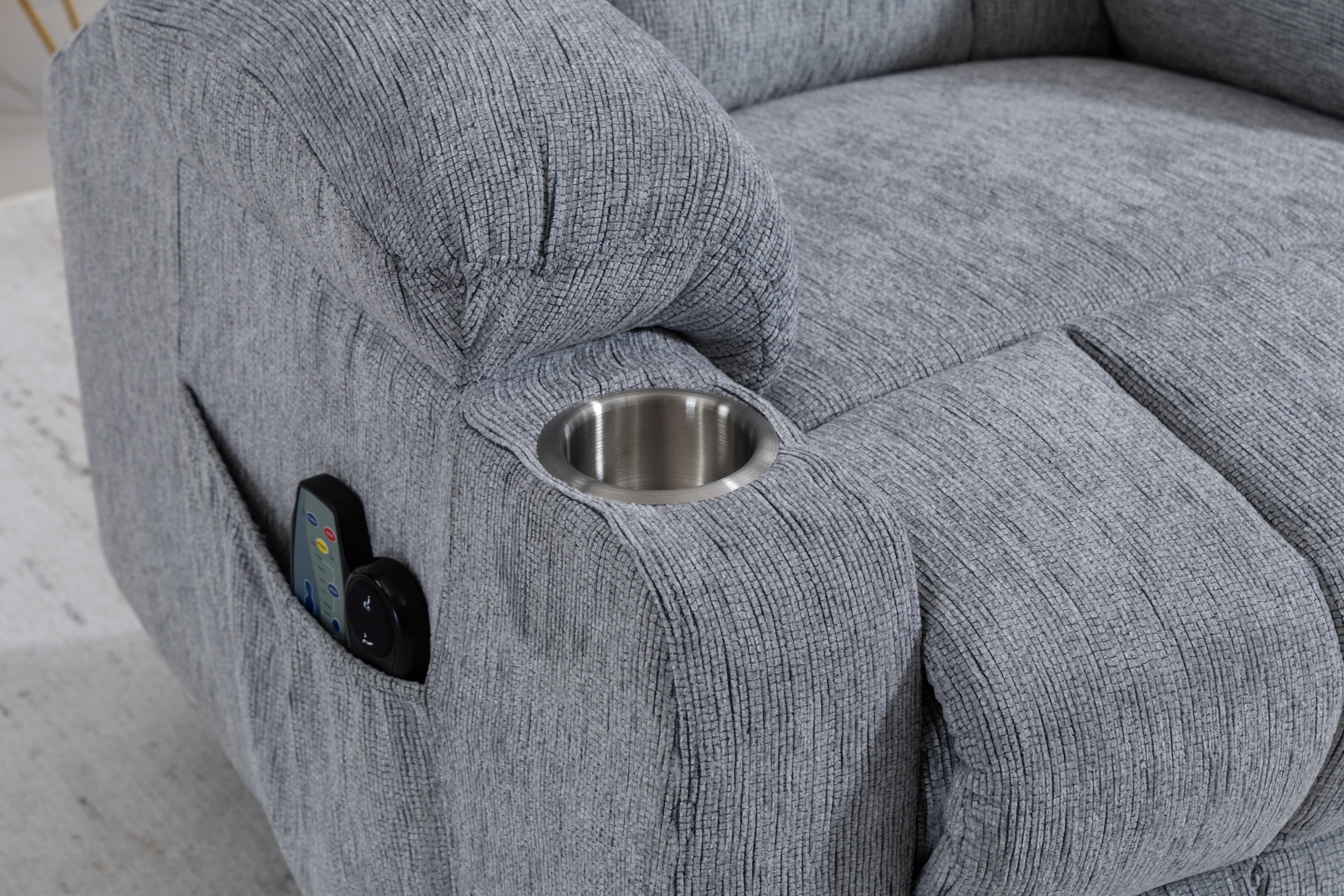 Electric Lift Recliner, Standing Aid, Massage Heat Function, Footrest Cup Holder Light Grey
