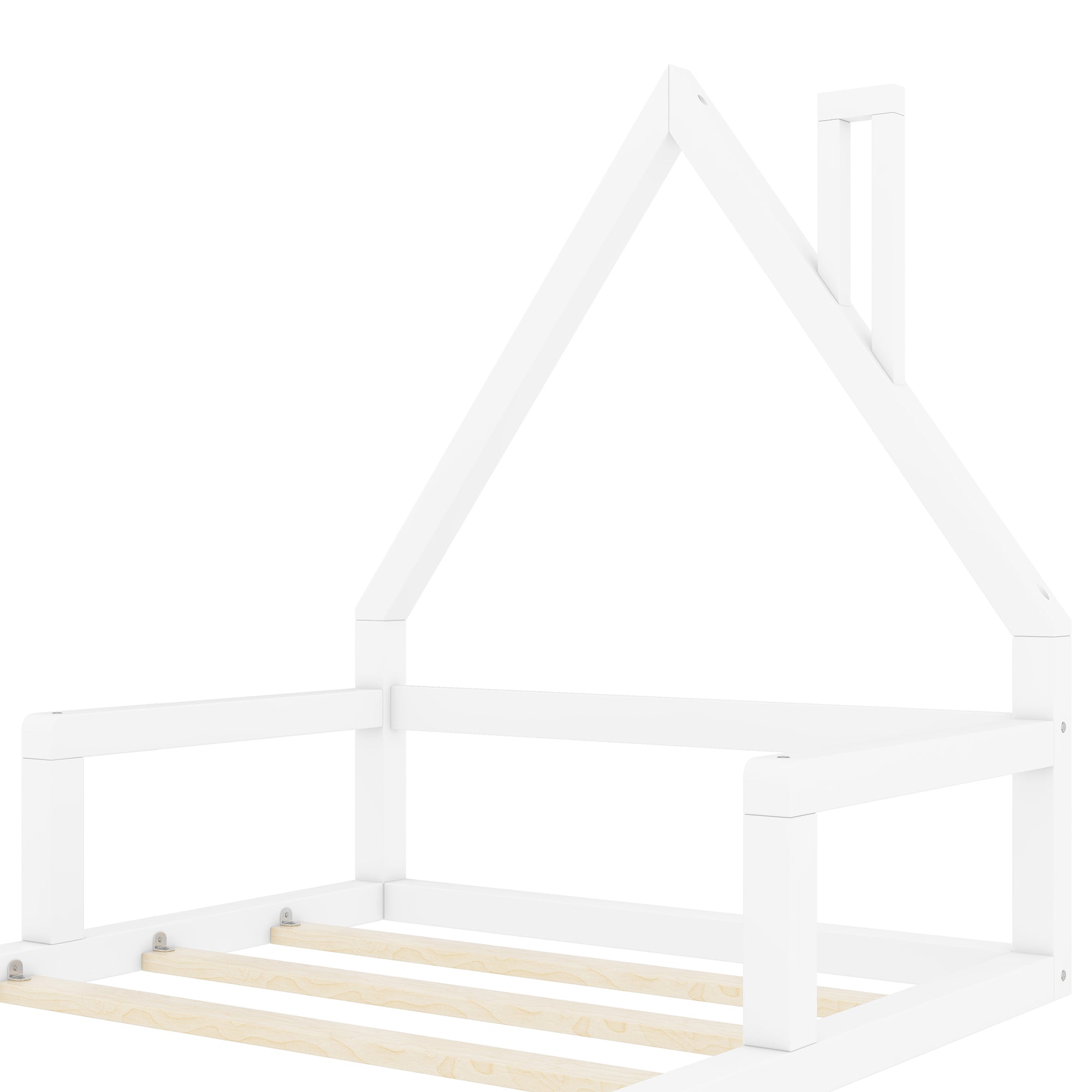 Children's Bed, Flat House Shape 90x200cm, Solid Pine White