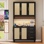 Kitchen Sideboard Buffet 183cm with App LED Lights Power Outlets Shelves & 3 Drawers - Gold Handles