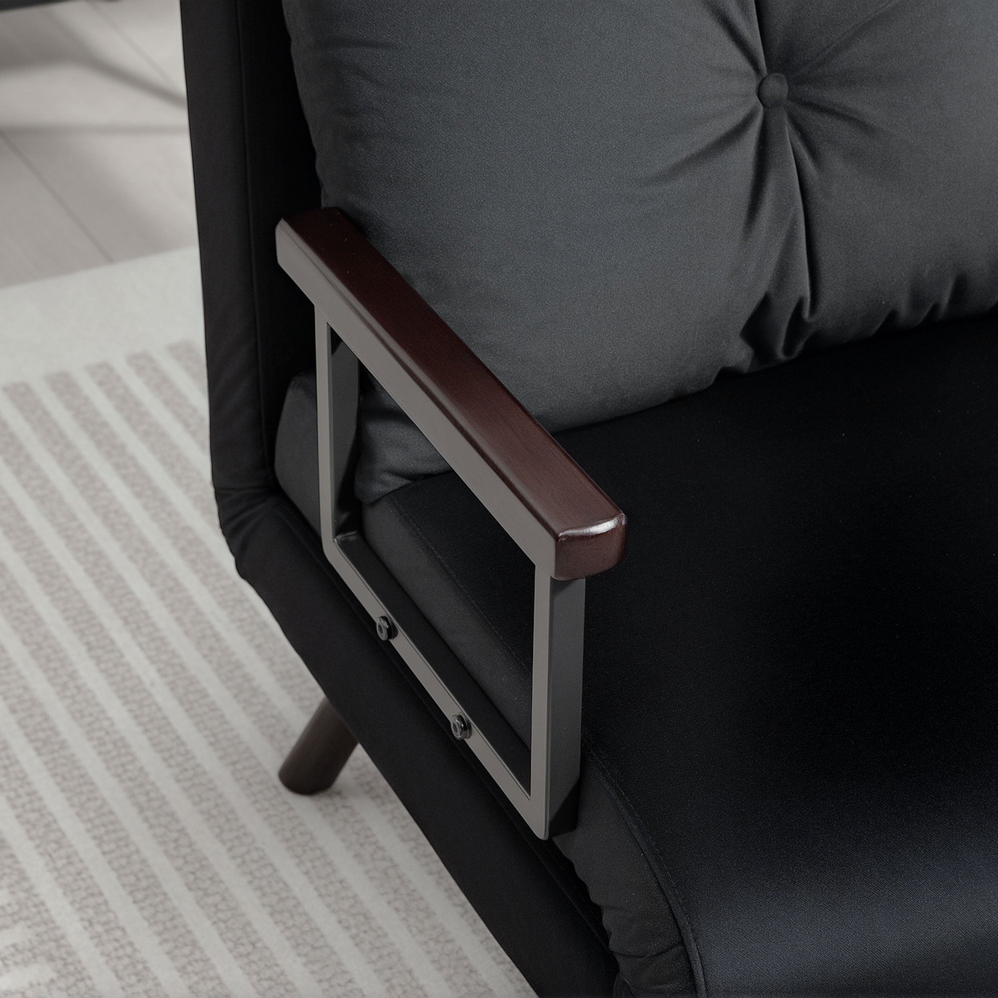 Chair Bed, 4-in-1 Single with Pillow - Velvet-Feel Black