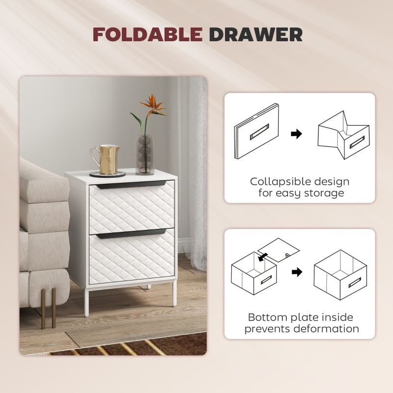 Chest of Drawers Dresser with 2 Fabric Drawers Aluminium Handles White