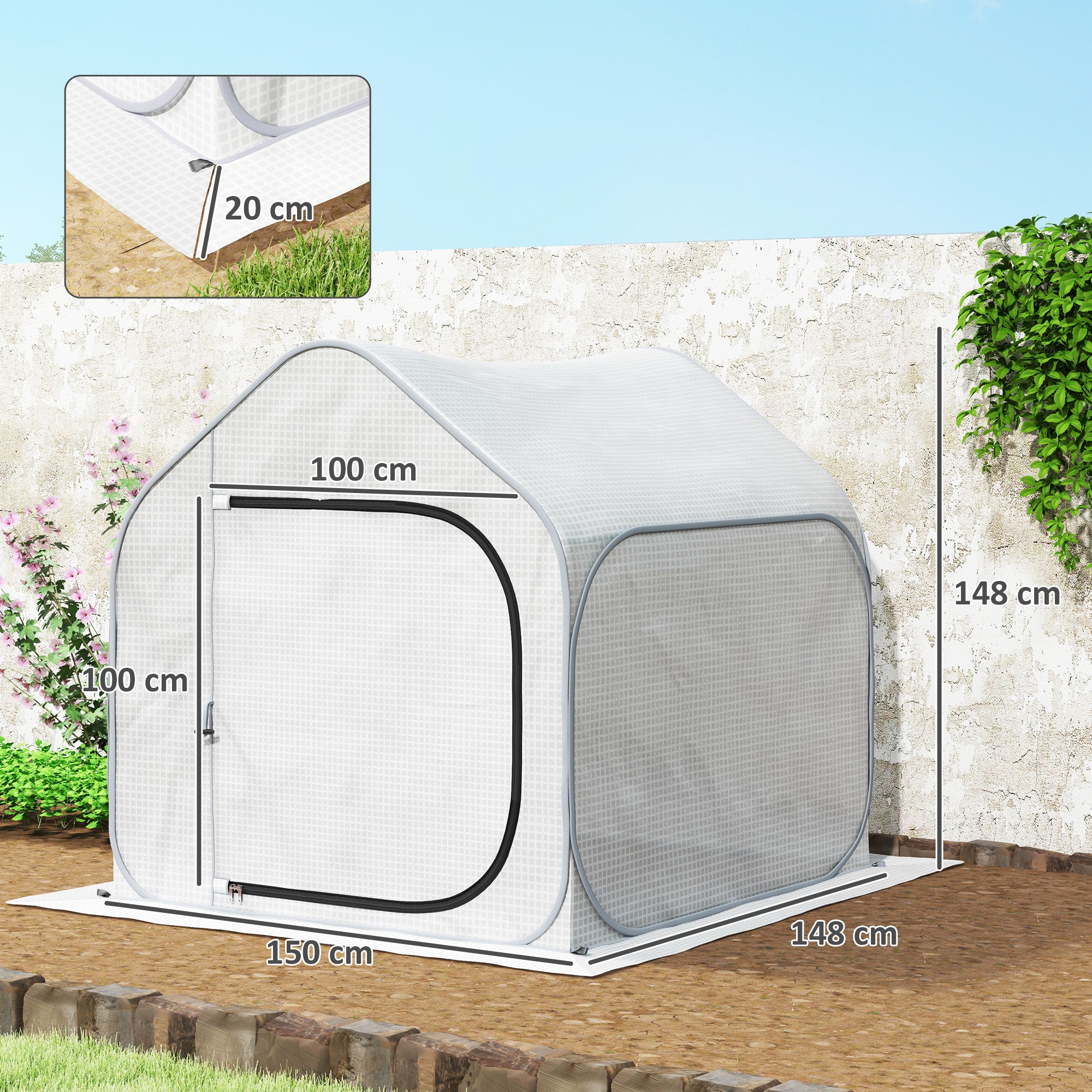 Pop-Up Greenhouse 150 x 148cm White