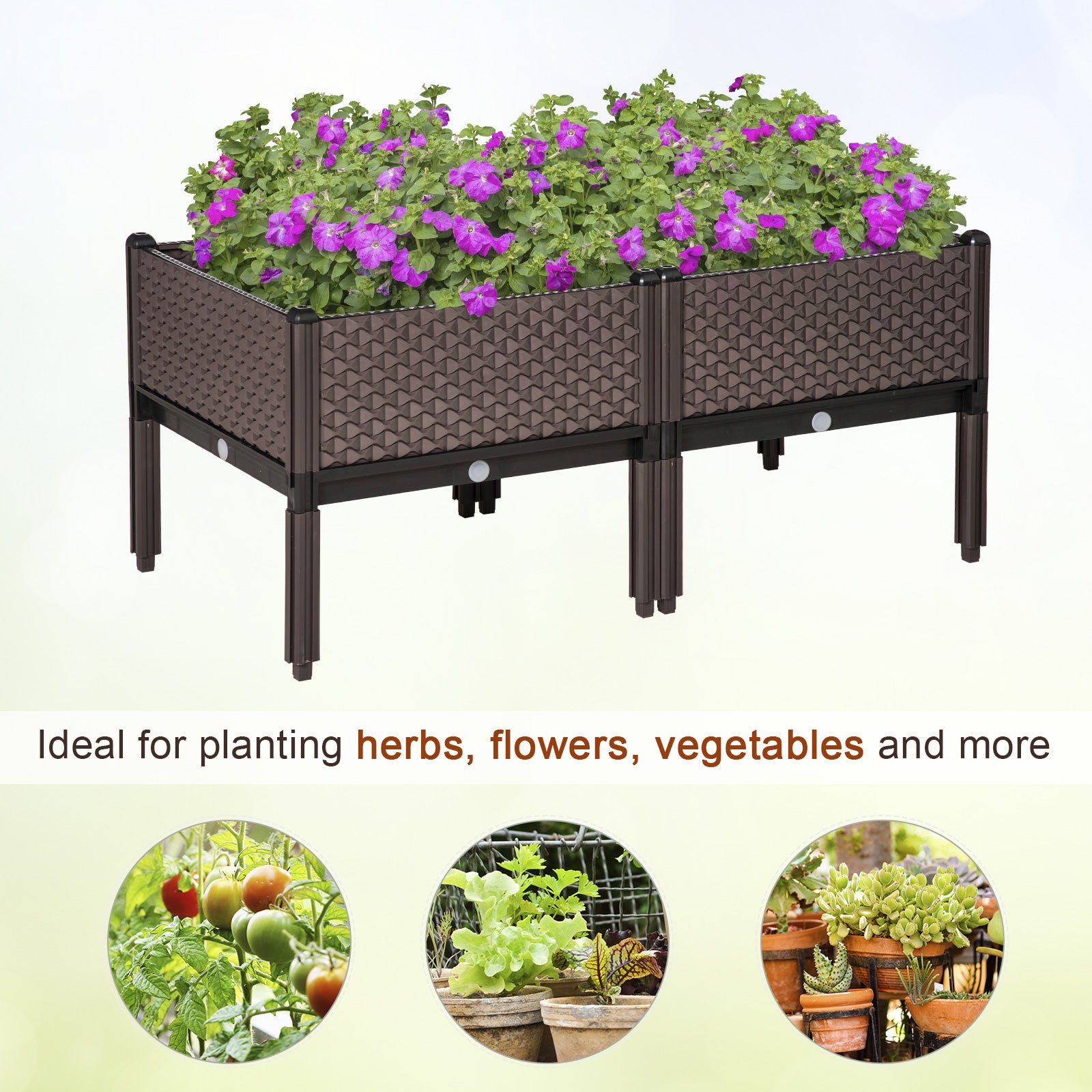 Garden Raised Bed Set of 2, Elevated Planter Box with Self-Watering, 50cm x 50cm x 46.5cm, Plastic