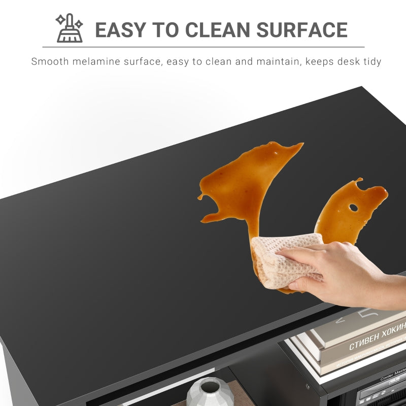 Compact Small Computer Table Desk with Keyboard Tray and Storage Shelf, Black