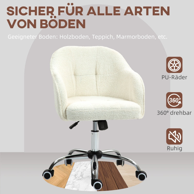 Home office chair, ergonomic desk chair, swivel, height adjustable, rocking function, teddy velvet, cream white