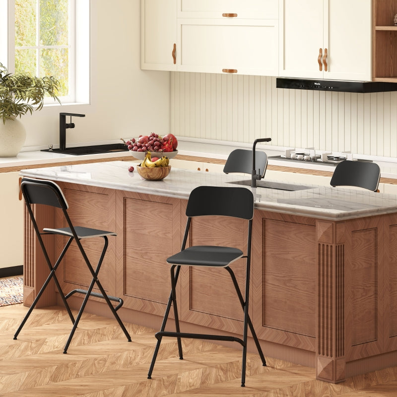 Bar Stools, Folding Chairs with Steel Frame, Black (Set of 2)