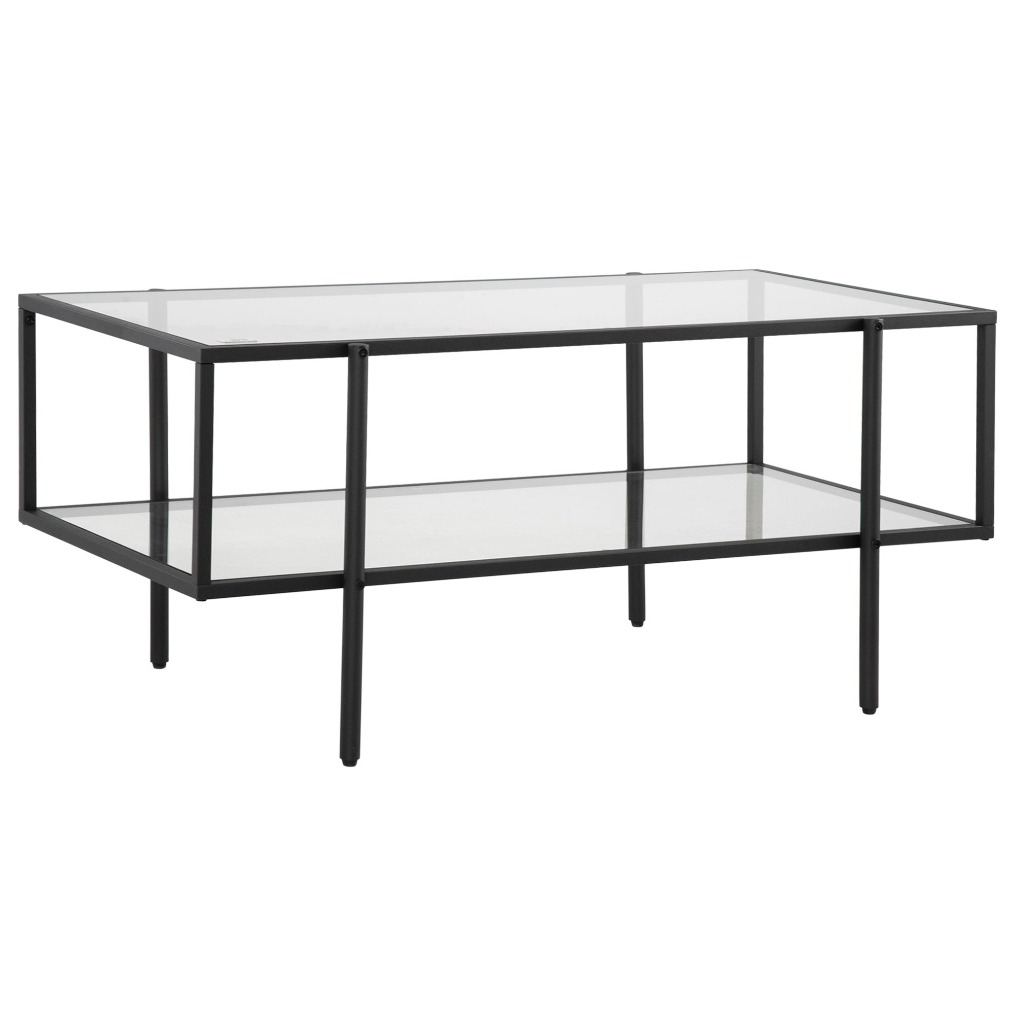 Side Table/Coffee Table 3 Shelves Black Steel Frame Glass