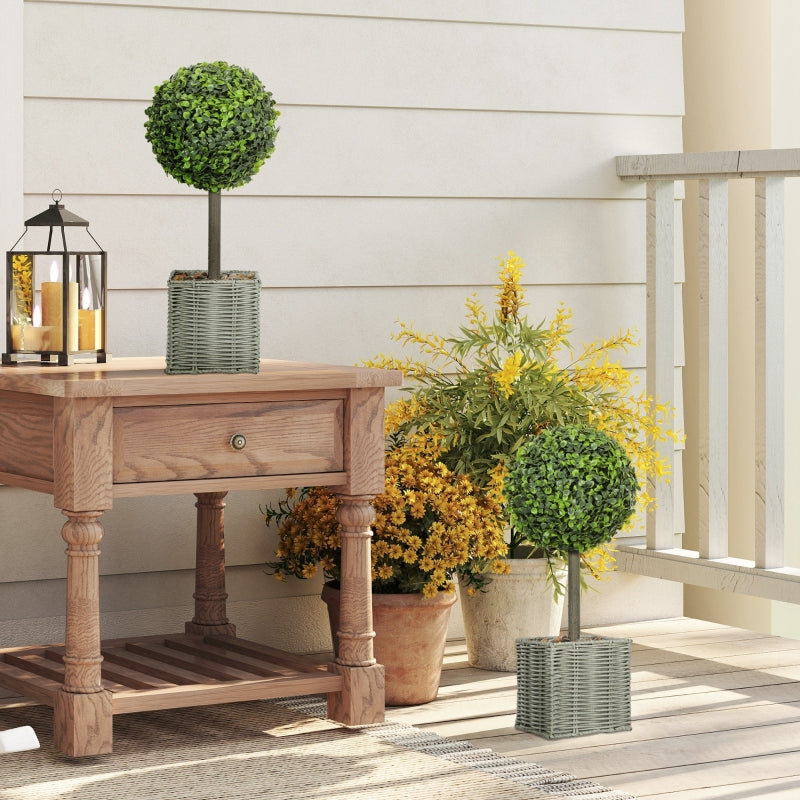 Artificial Plants, UV-resistant Trees in Pots, Plastic, Cement, Green