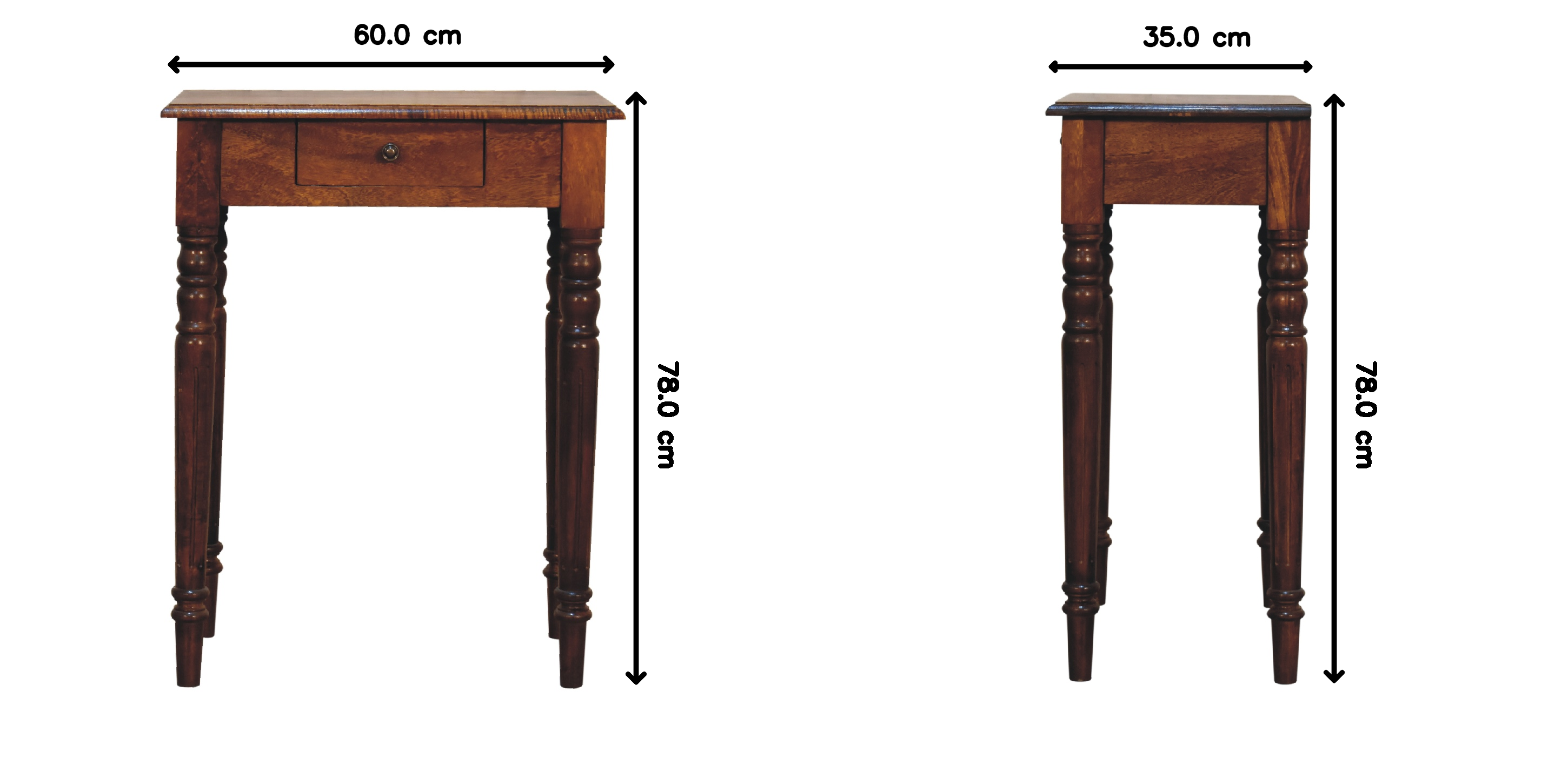 Writing Desk, Chestnut Turned Leg 1 Drawer, Solid Wood Dark Brown