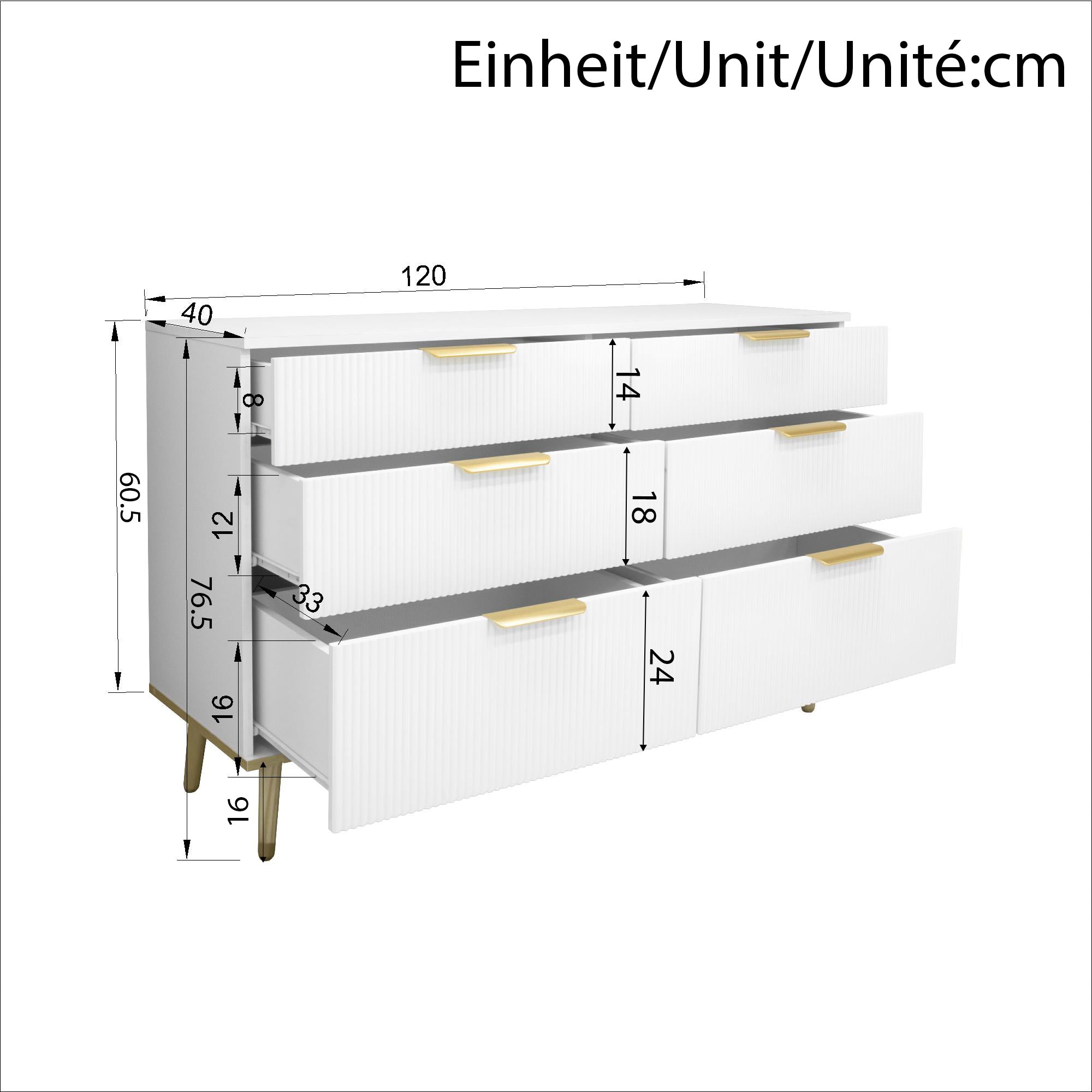 Modern 6-Drawer Chest of Drawers with Wood-Look Feet, White Particleboard