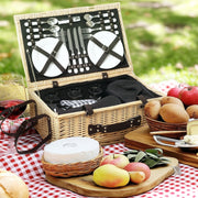 Picnic Basket with Insulated Cooler Compartment, Blanket, Cutlery Set, natural wood