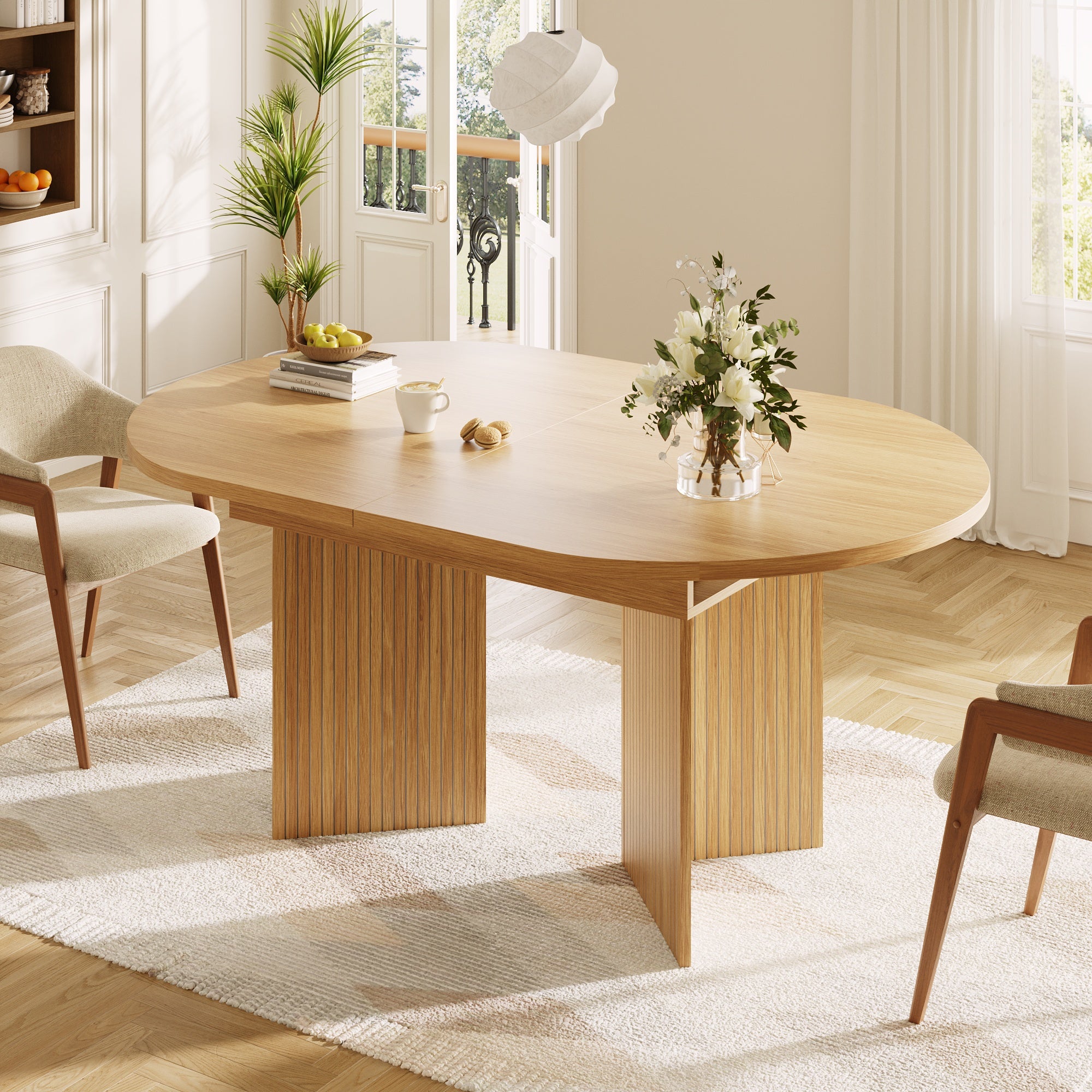 Extendable Dining Table with Internal Extension Leaves, 120-160 x 80 cm, Natural Wood