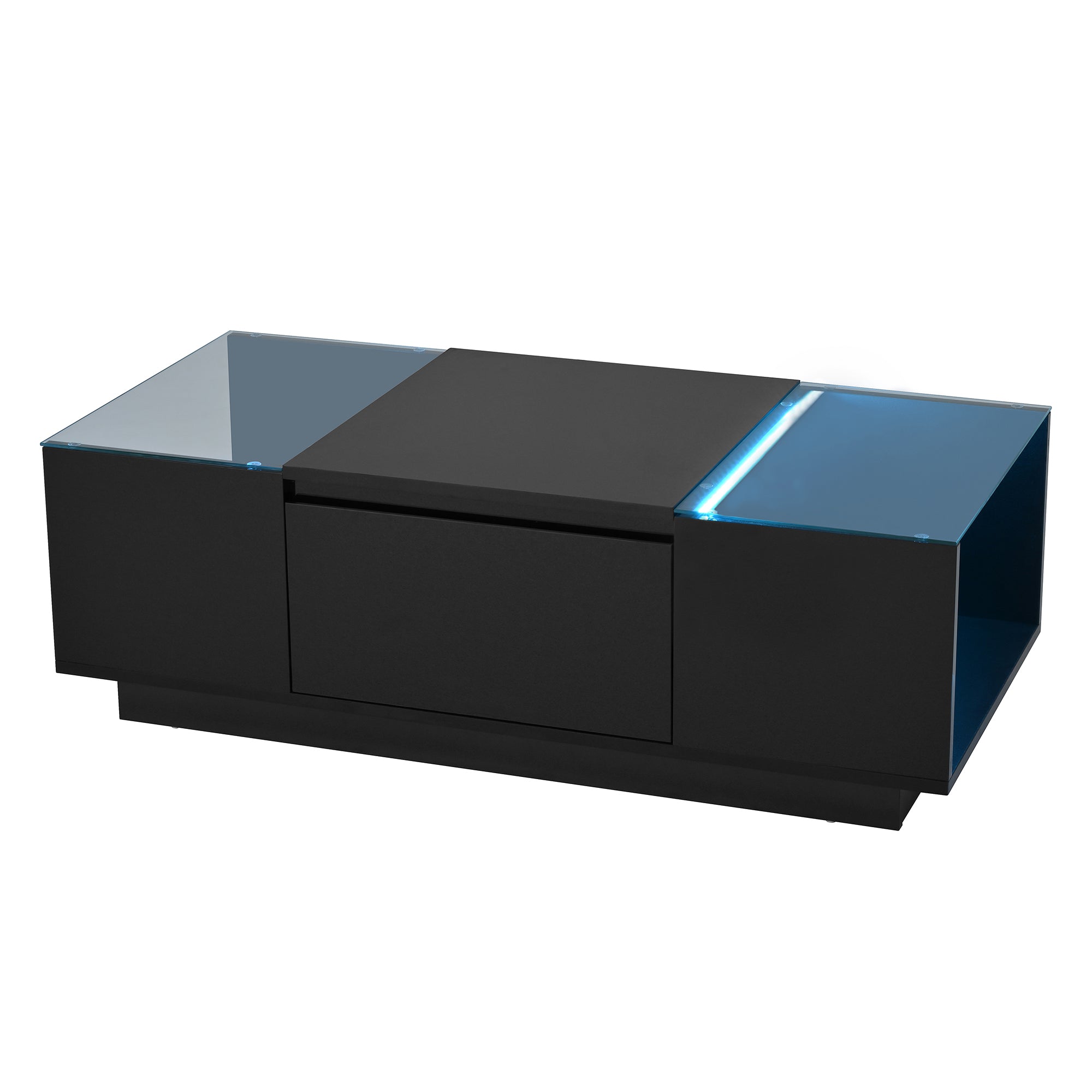 Coffee Table Modern Minimalist 105cm, Storage, LED Lighting, Glass Top, 2 Drawers