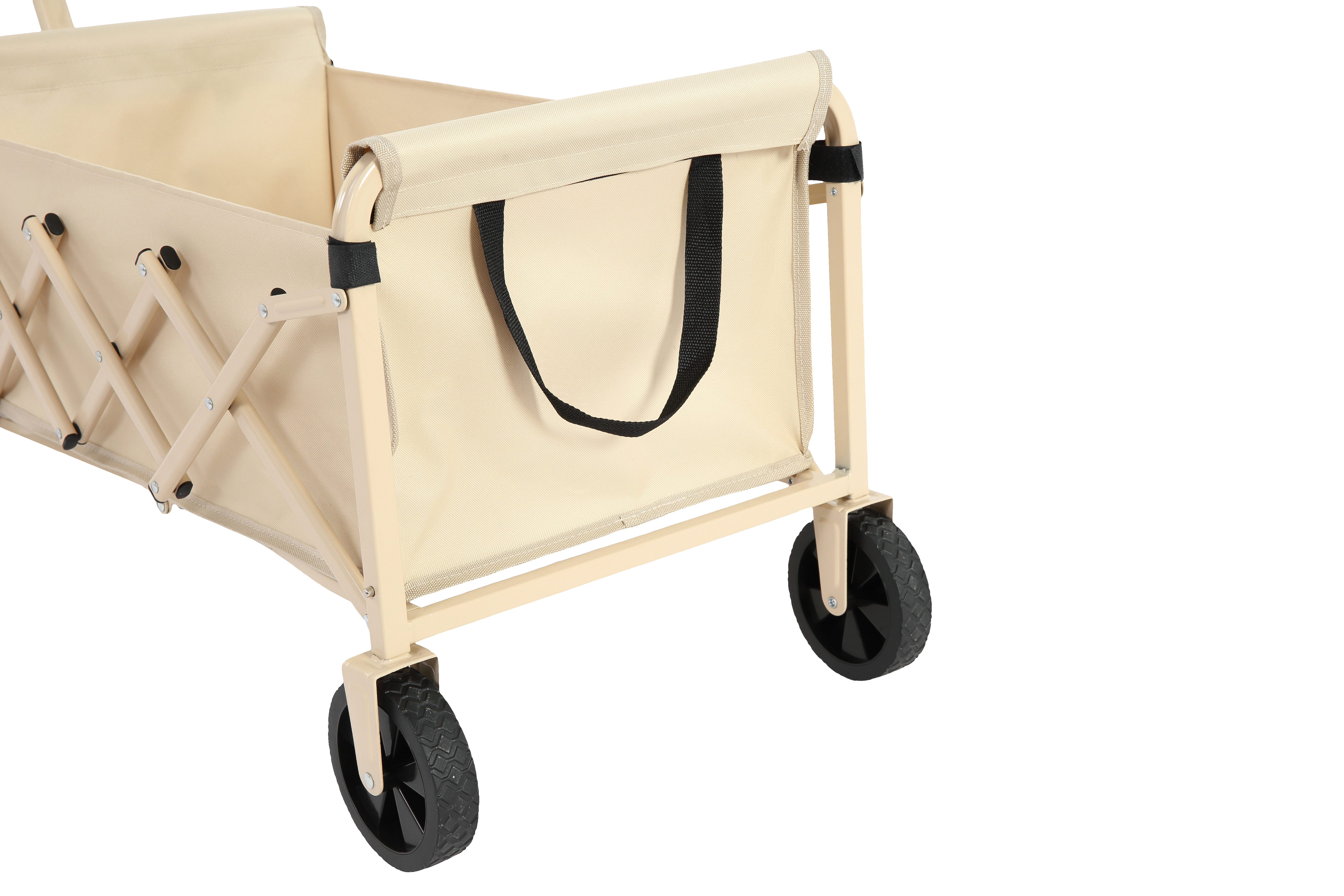 Folding Beach Wagon - Heavy Duty Portable Outdoor Utility Cart with Large Capacity, Beige