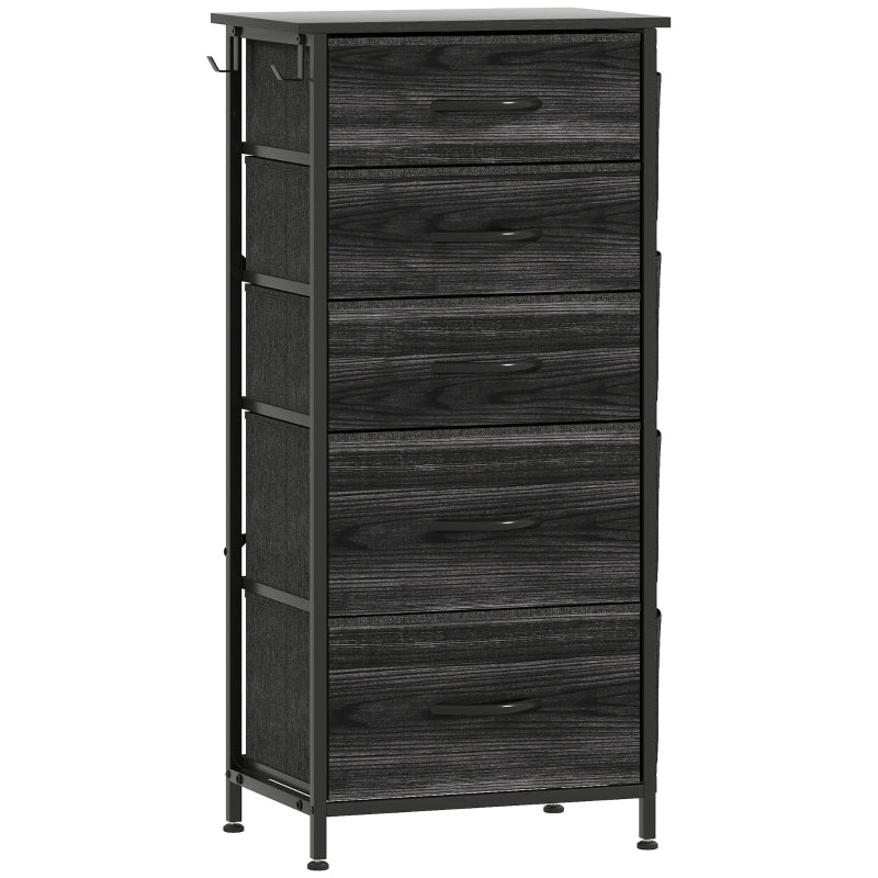 Chest of Drawers, Five Fabric Drawer Storage, Black