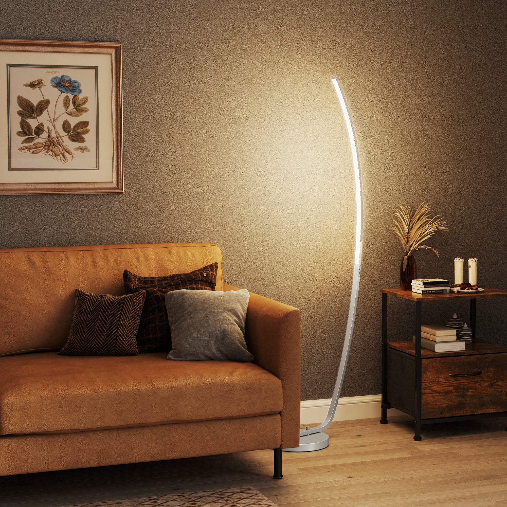 LED Floor Lamp Dimmable with Foot Switch for Living Room Bedroom, Silver