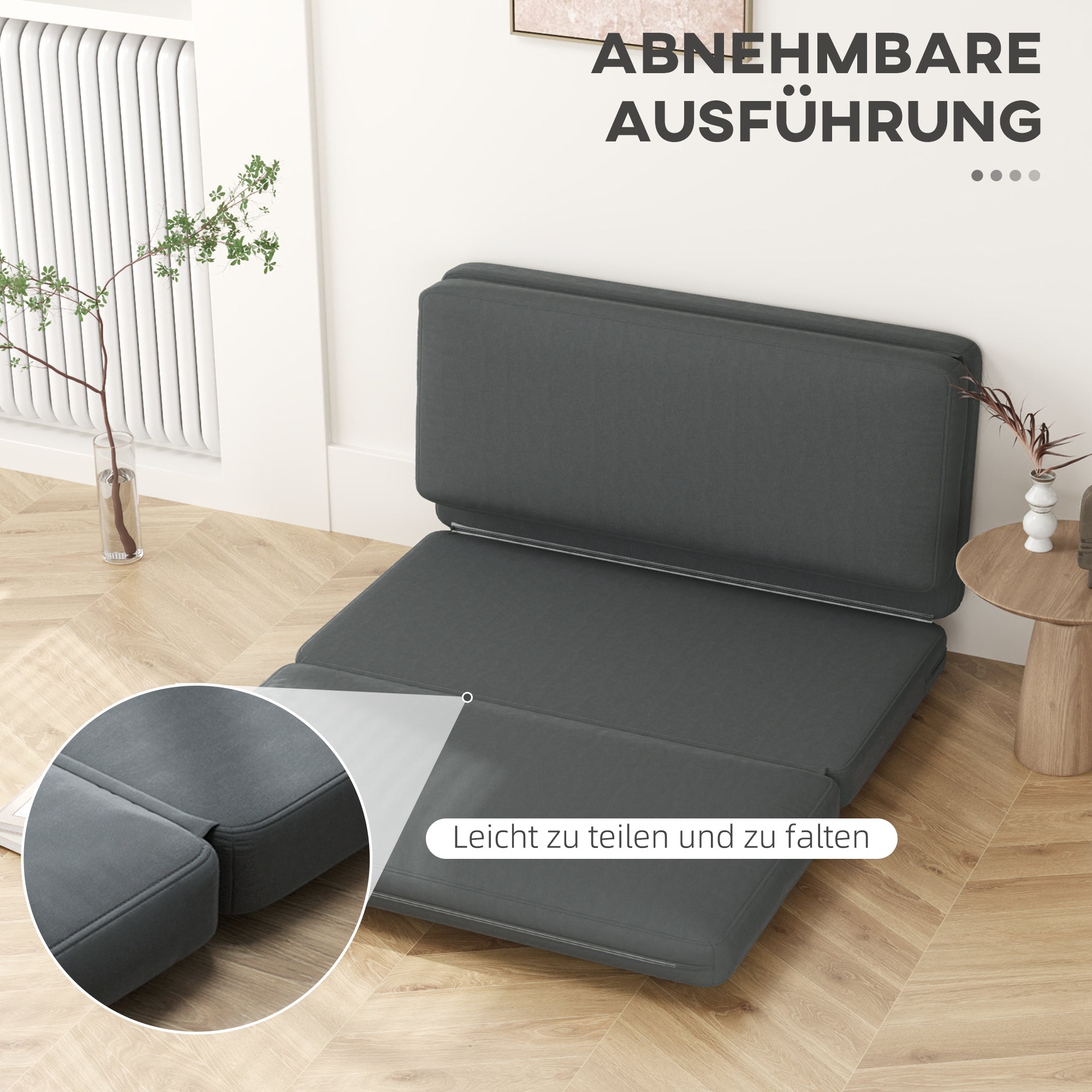 3-in-1 Folding Sofa Bed, Velvet, Dark Grey