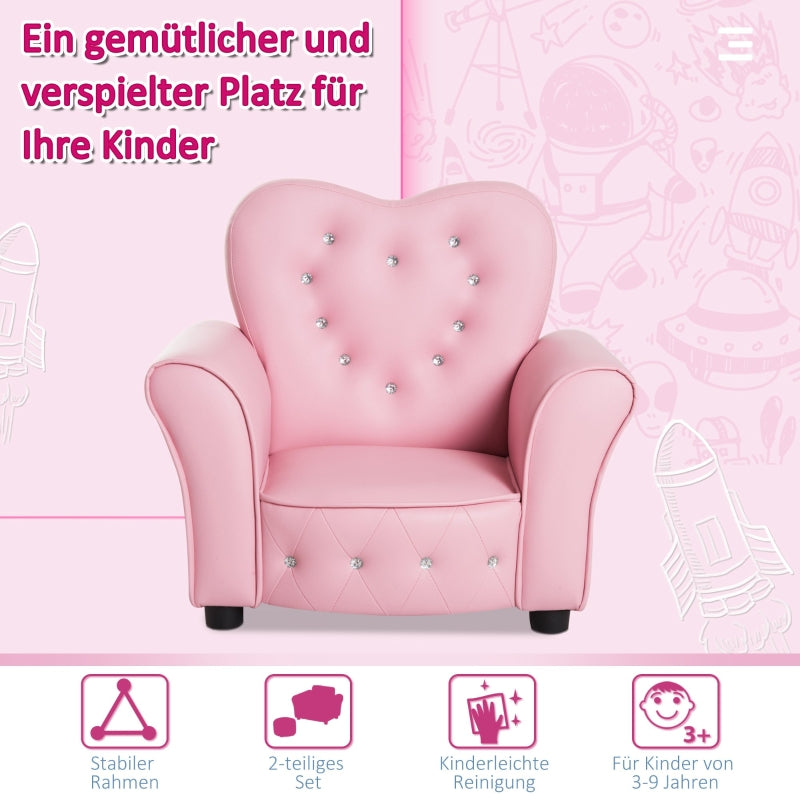 Children's Armchair Sofa Wood Legs Foam Cushion - Pink