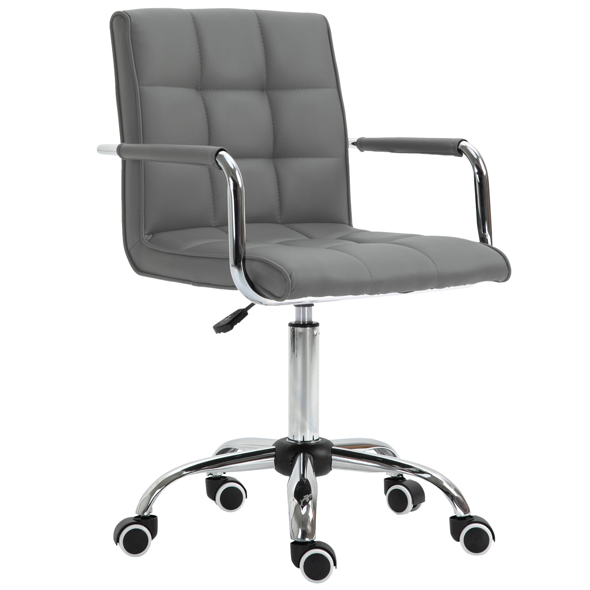 Home Office Desk Chair, Mid Back Swivel Adjustable Height, PU Leather Grey