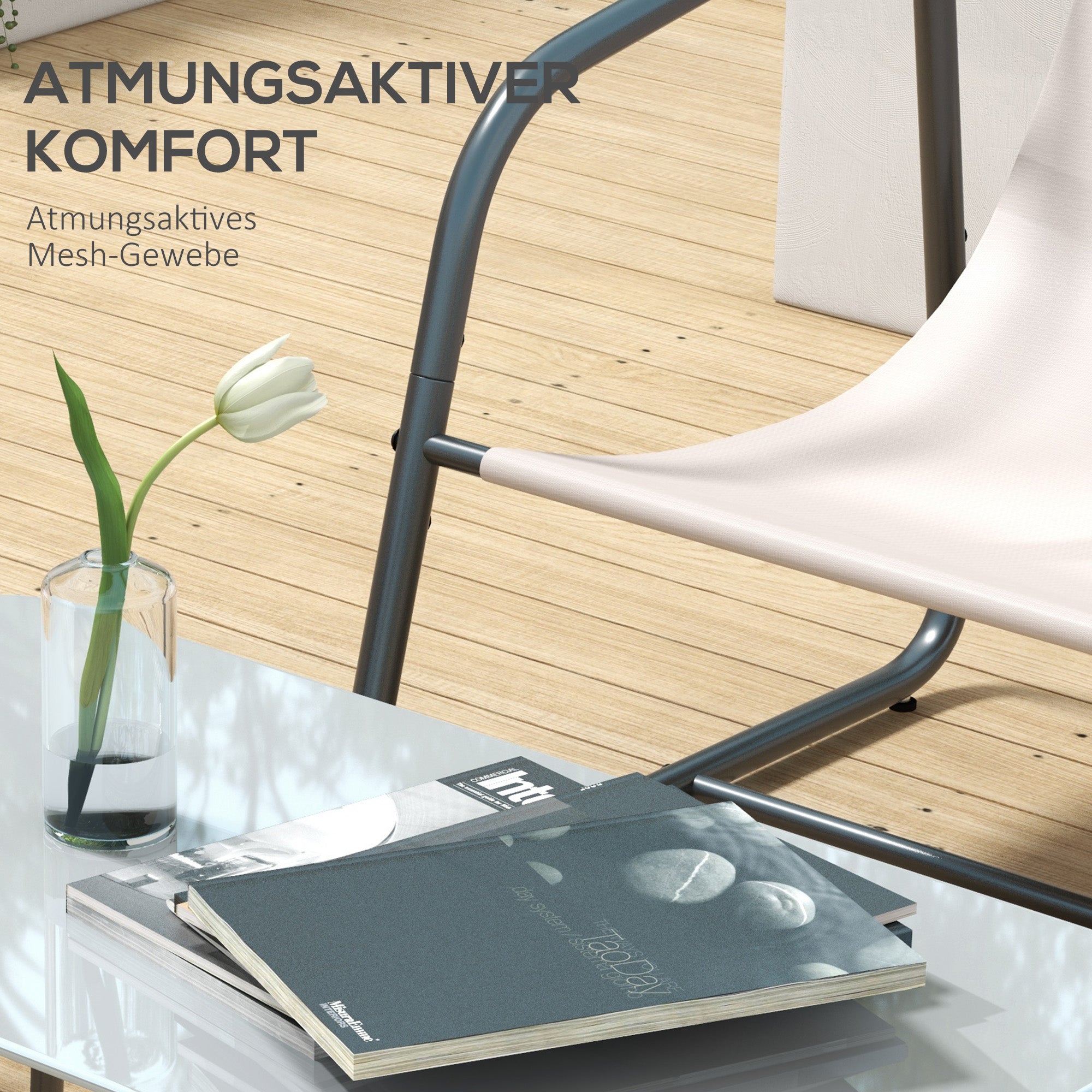 Garden Furniture Set 4-Piece, 2 Armchairs, 1 Two-Seater, Tempered Glass Coffee Table, Cream