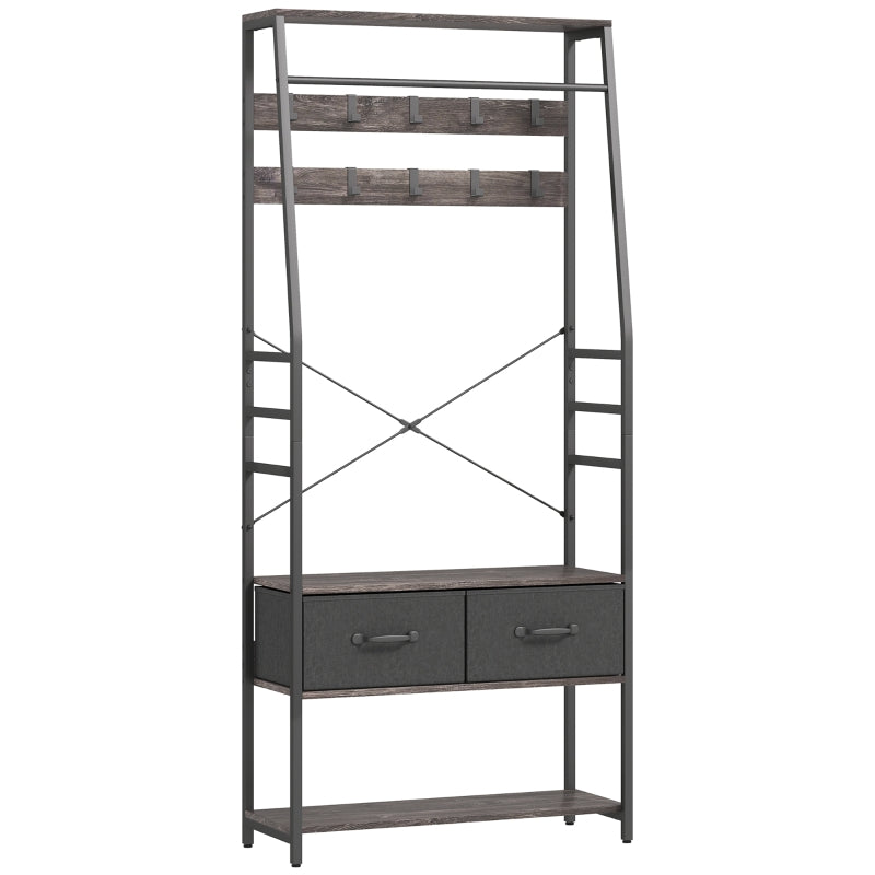Coat Rack Hall Tree Industrial Shoe Bench 10 Hooks Grey