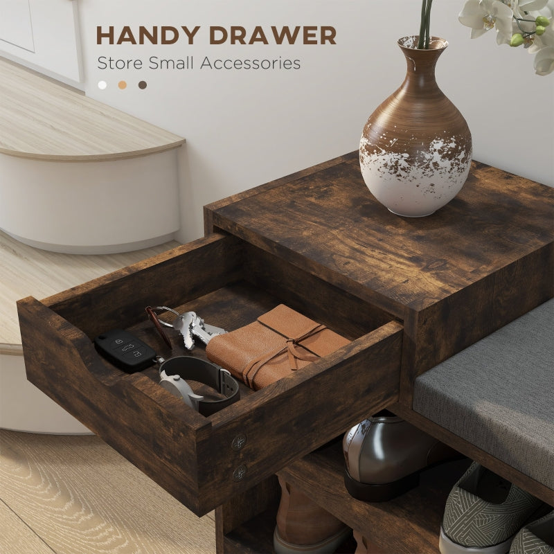 Multi-Compartment Shoe Bench with Seat - Rustic Brown