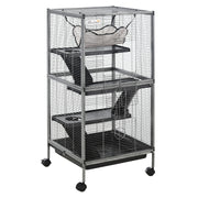 Small Animal Cage with Wheels, Hammock, 4 Platforms, Removable Tray, Silver