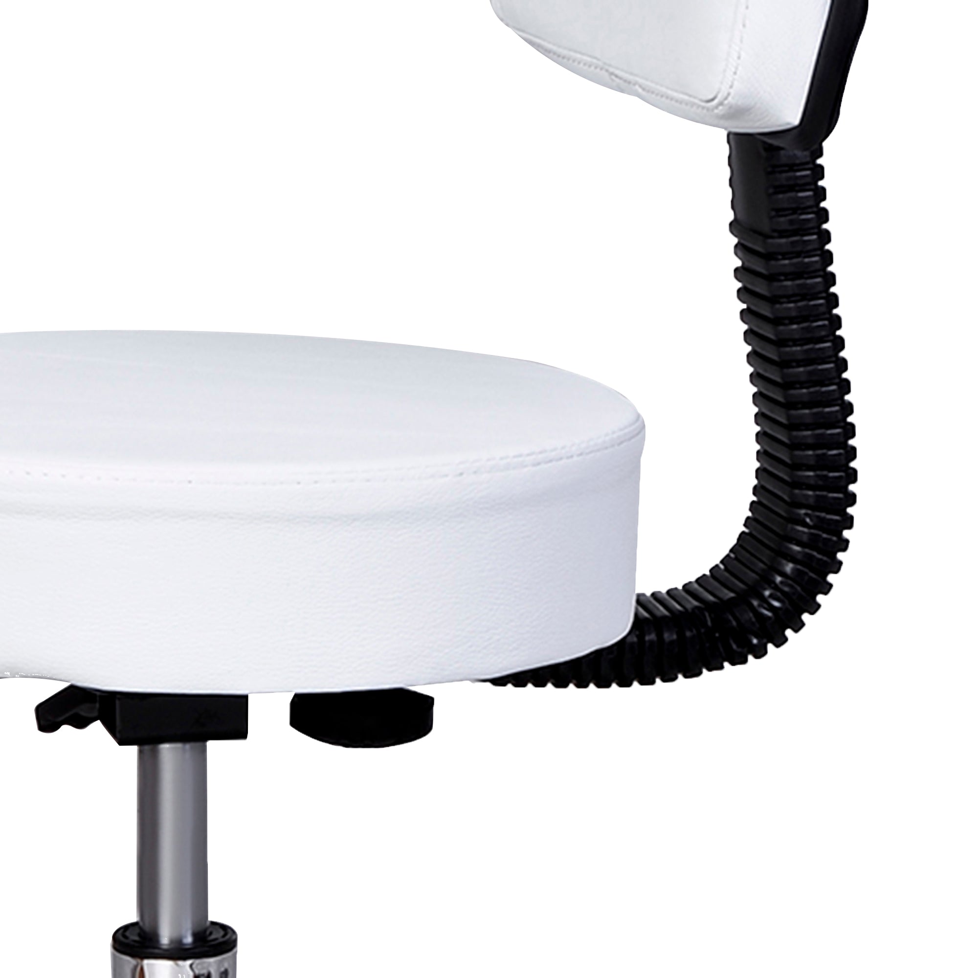 Work Stool, Rolling Swivel, Height Adjustable with Backrest, White