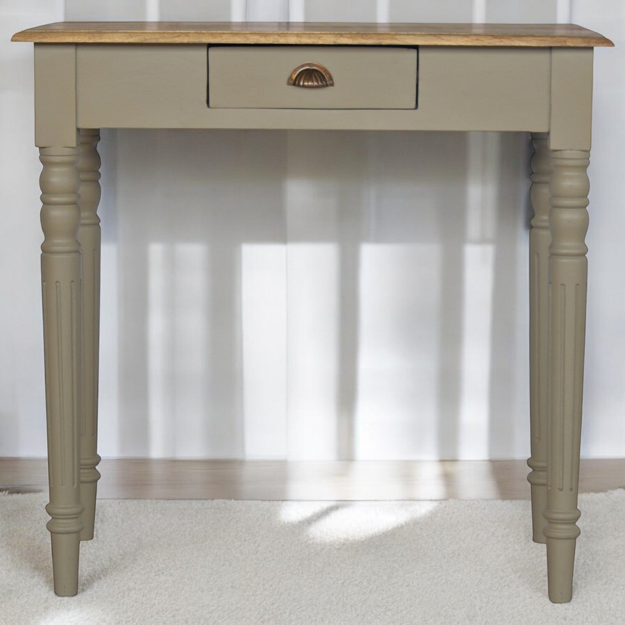 Writing Desk, Hand Painted 1 Drawer, Solid Wood Grey