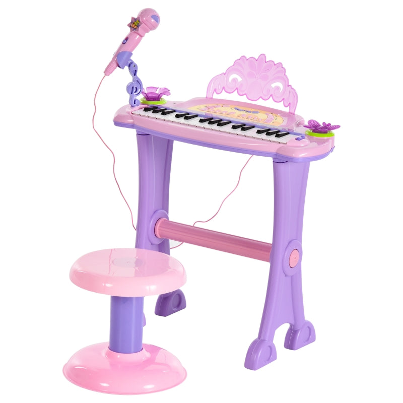 32 Keys Kids Mini Electronic Keyboard Educational Piano Stool Microphone Toy