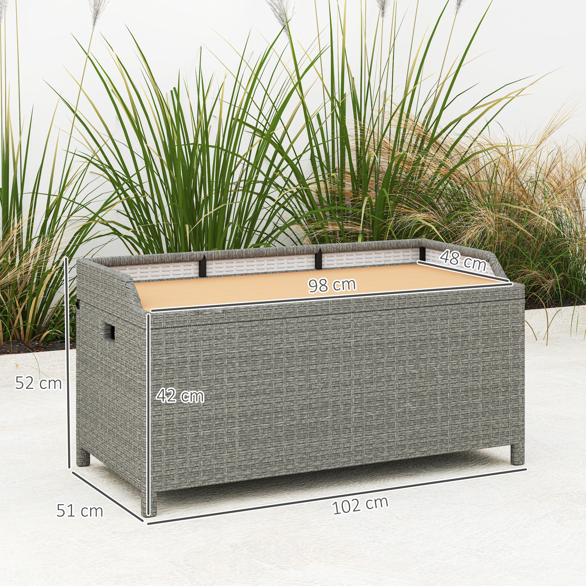130 L Rattan Garden Storage Box with Seat in Grey