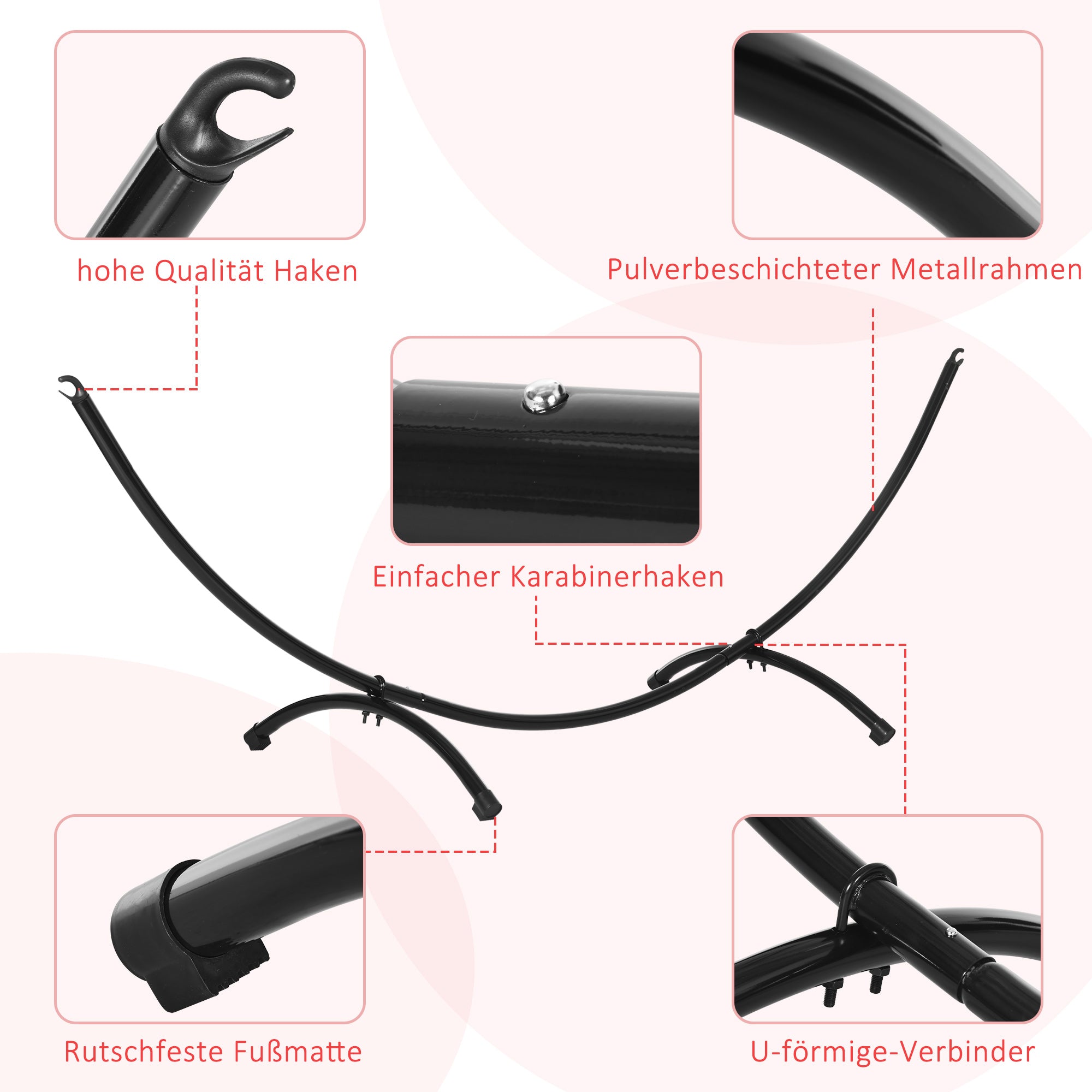 Hammock Stand | 3m Sturdy Steel Frame with Pull Rope 300x90x100cm for Garden & Beach | Black