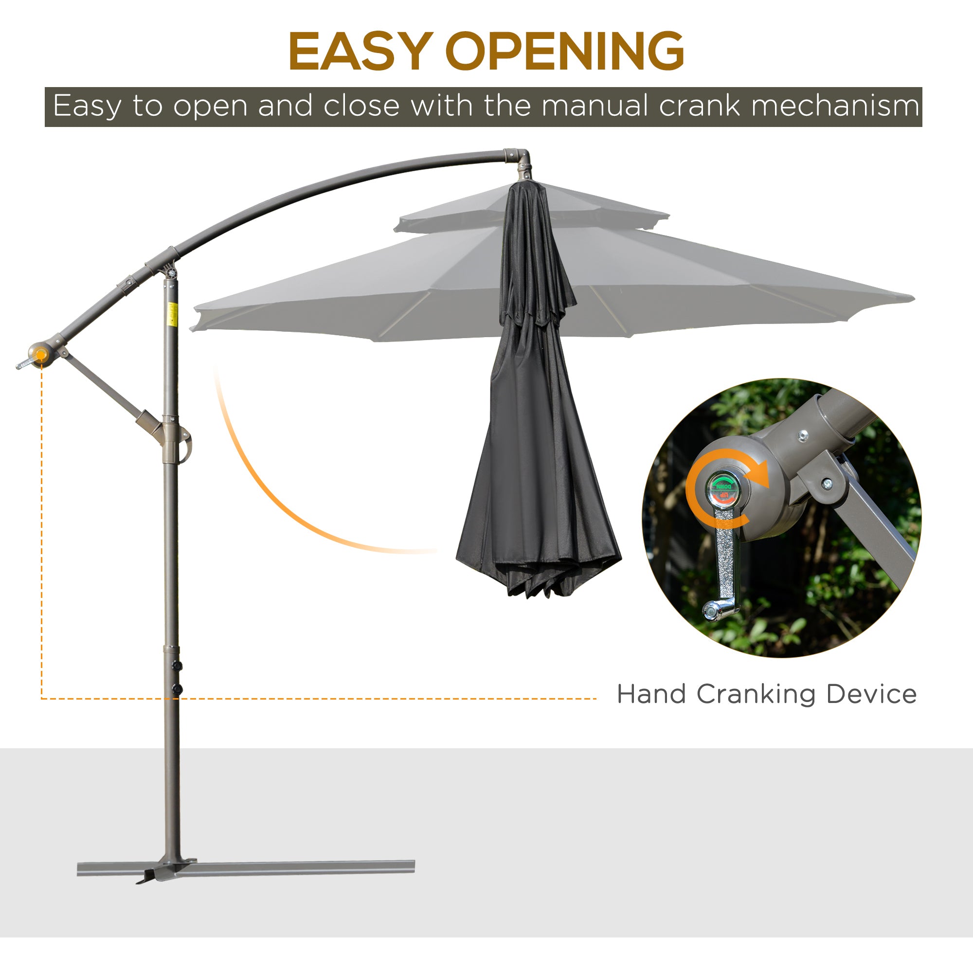 2.7m Banana Parasol Cantilever Umbrella, Double Tier Canopy, Crank Handle, Black