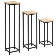 Plant Stand Set 3-piece Flower Stool & Flower Pot Holder Steel Black and Natural