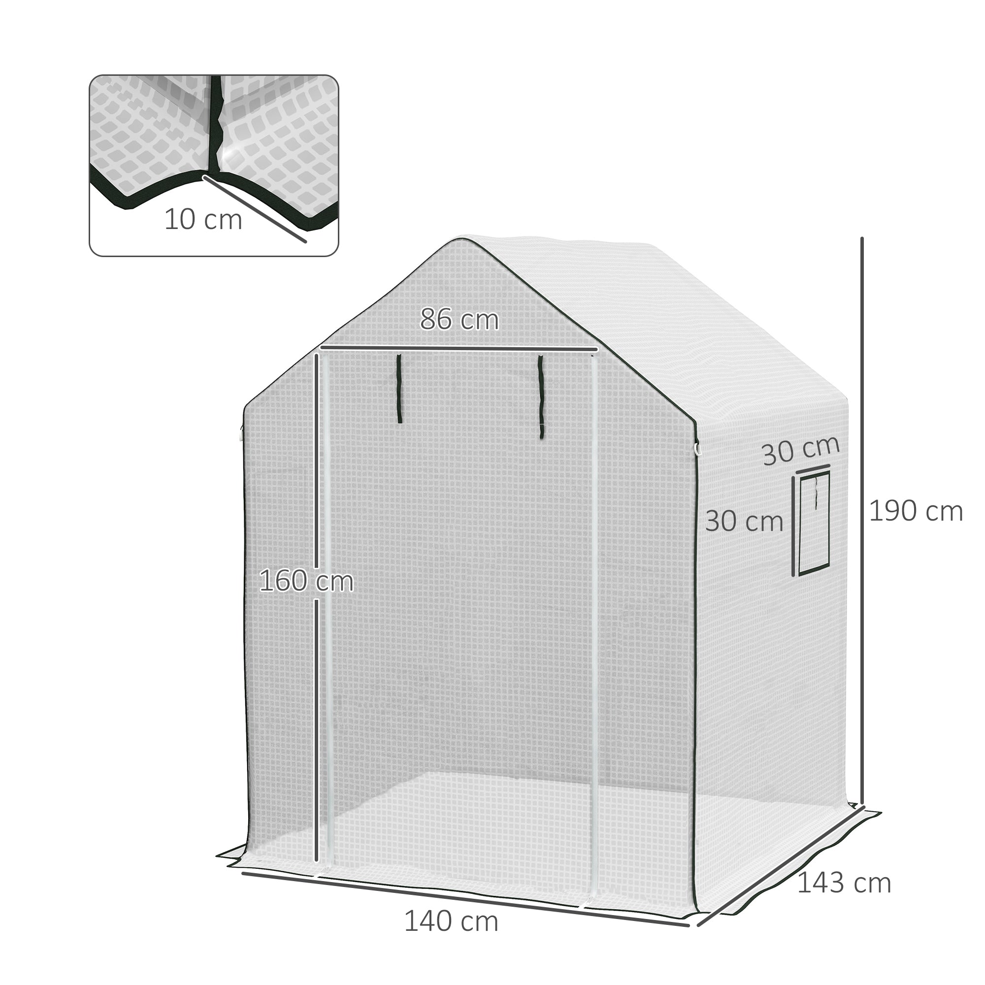 Greenhouse Cover Replacement Walk-in Roll-up Door and Windows PE, White