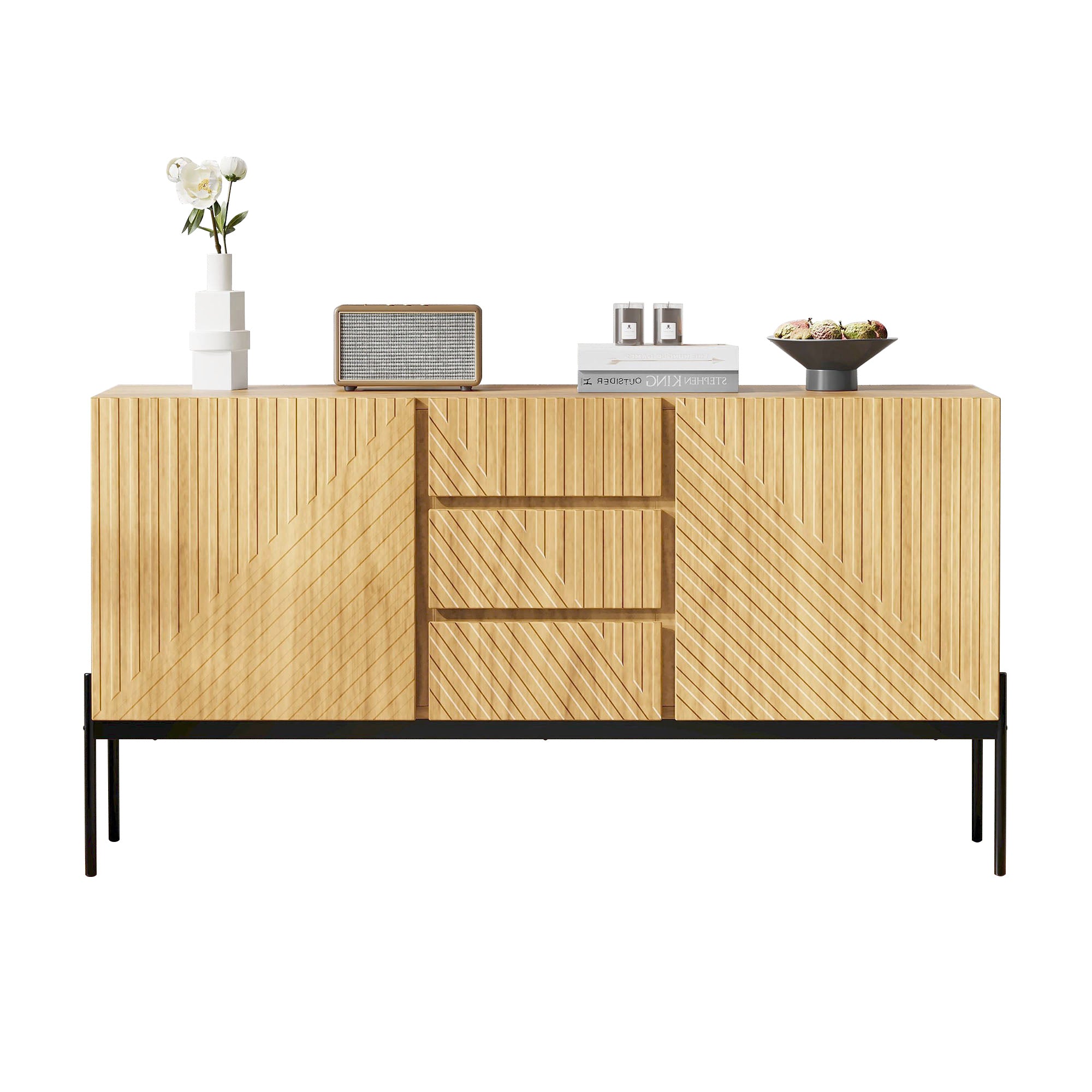 Sideboard with 2 doors and 3 drawers, metal legs