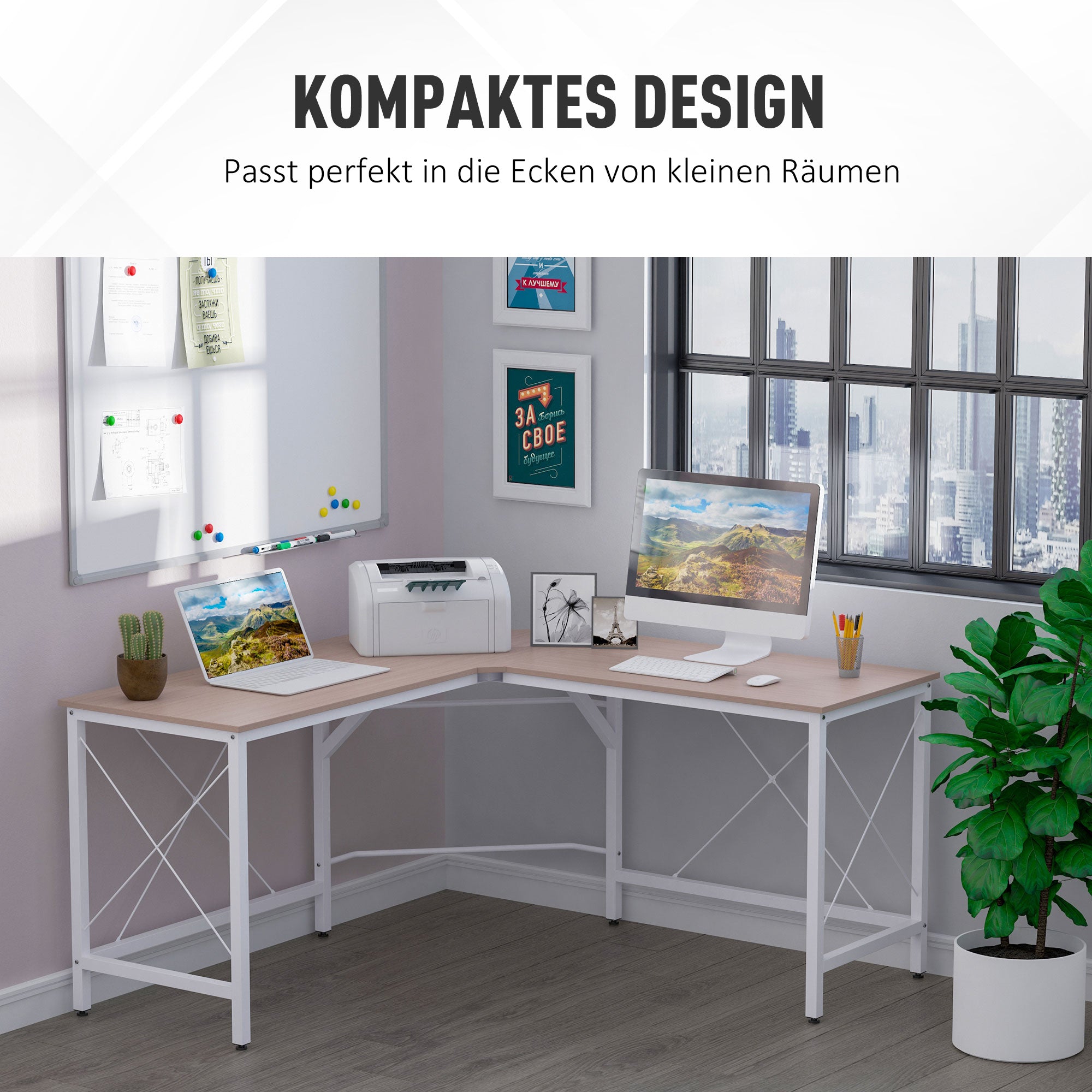 L-Shaped Corner Desk 150x150cm Home Office MDF Natural Color