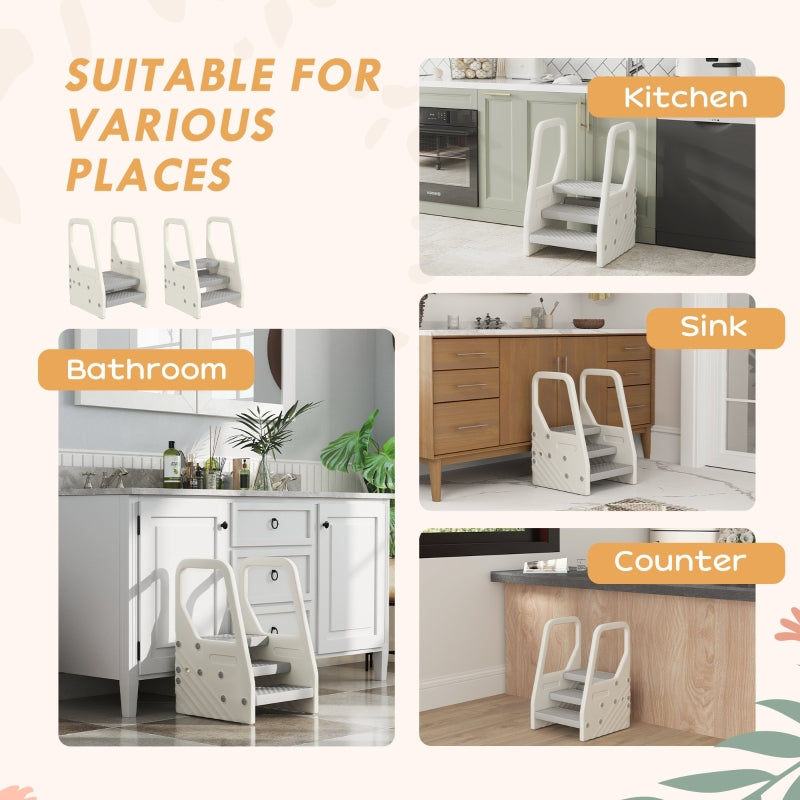 Adjustable 3 Step Toddler Tower Handles Non-slip Surface Grey HDPE