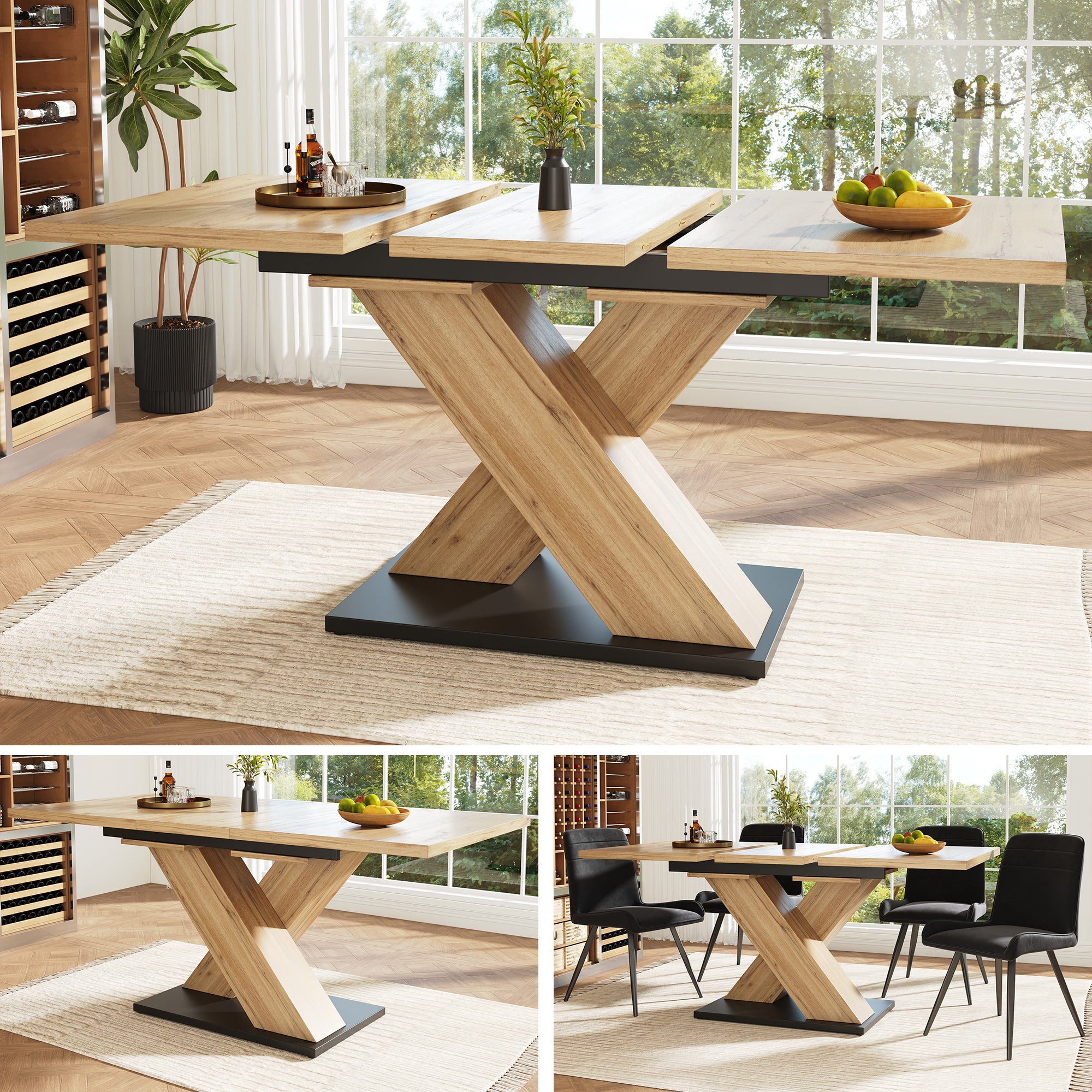 Telescopic Dining Table, Extendable 119-158.5cm Kitchen/Living Room, Wood-Colored