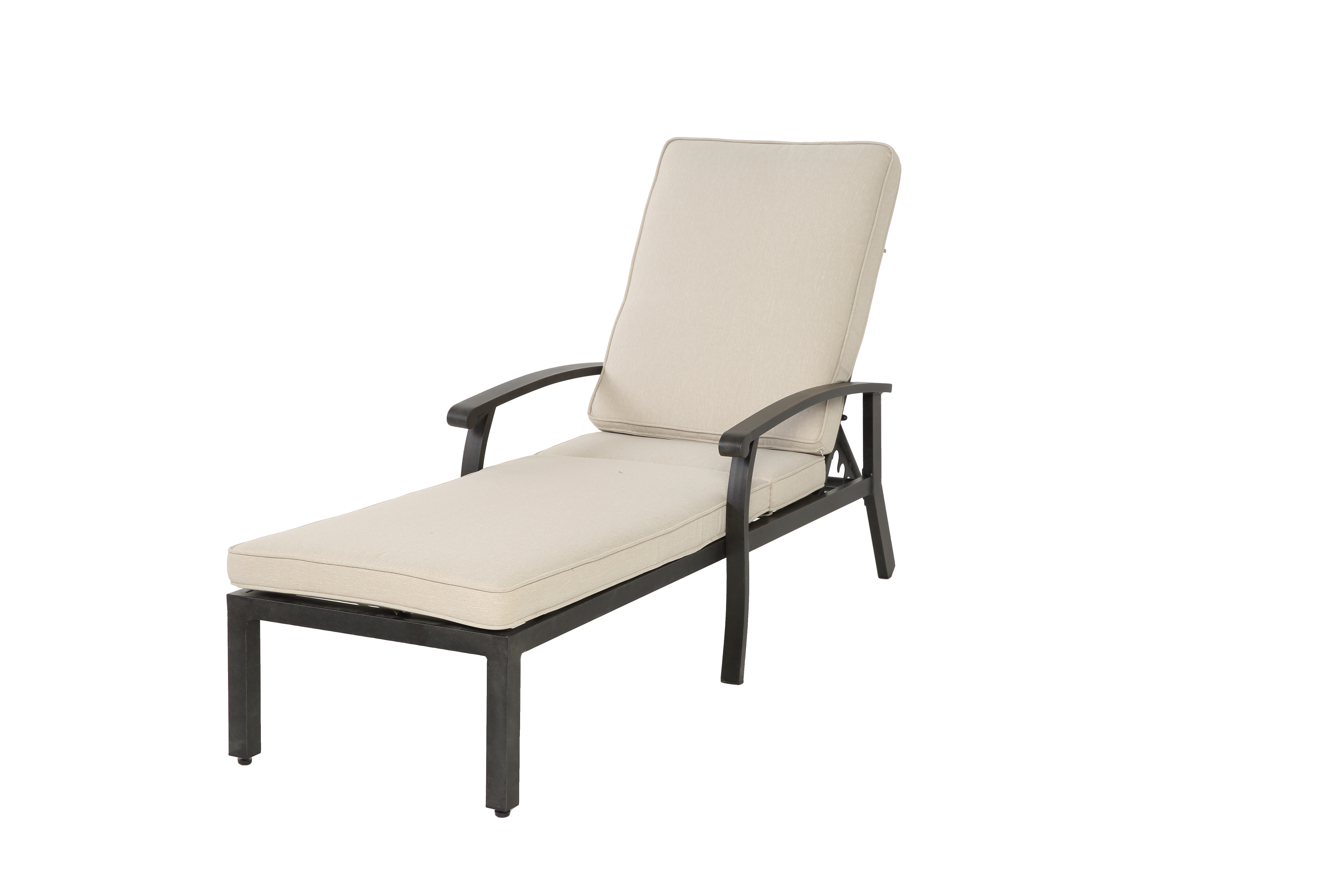 Lounge Patio Chair, Adjustable Recliner Rust-Resistant Aluminum, Beige Cushion