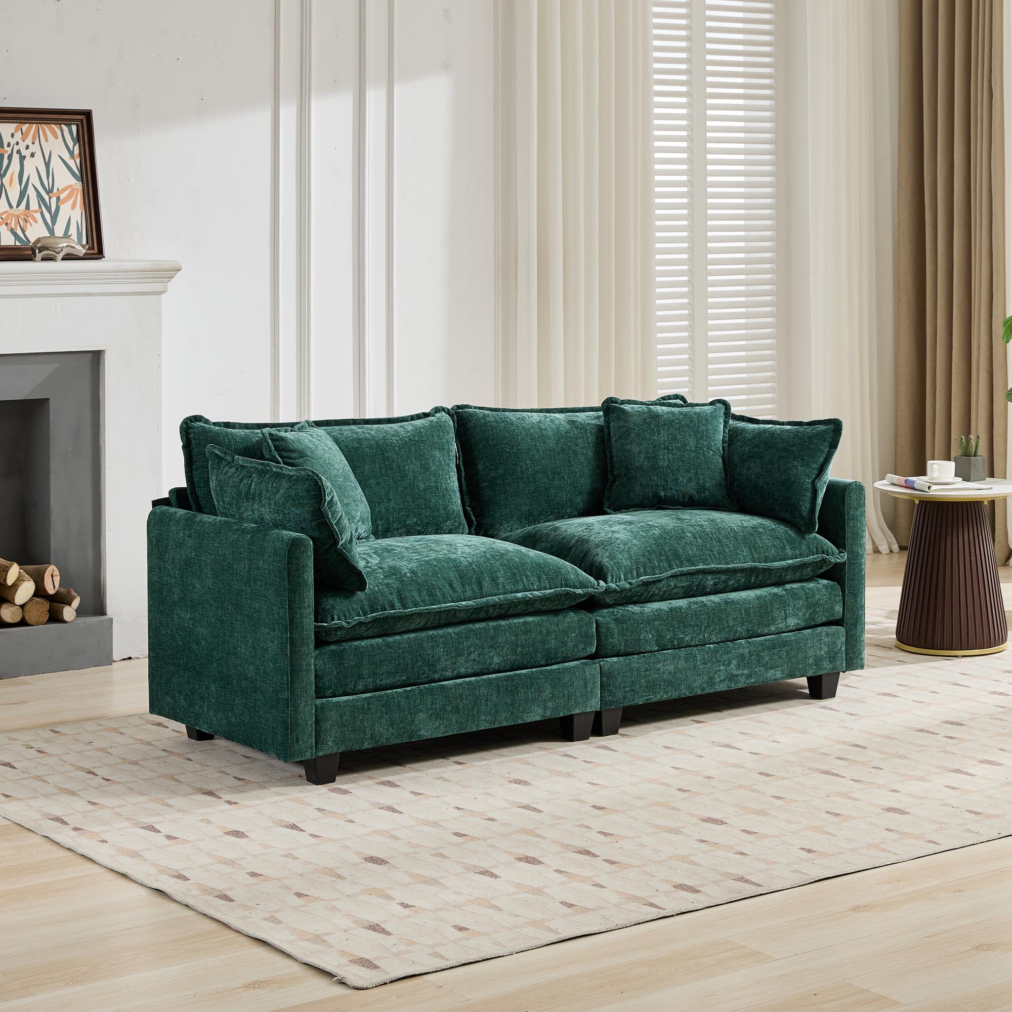 Cloud Sofa Loveseat Modern Sectional Couch Chenille Fabric, Green