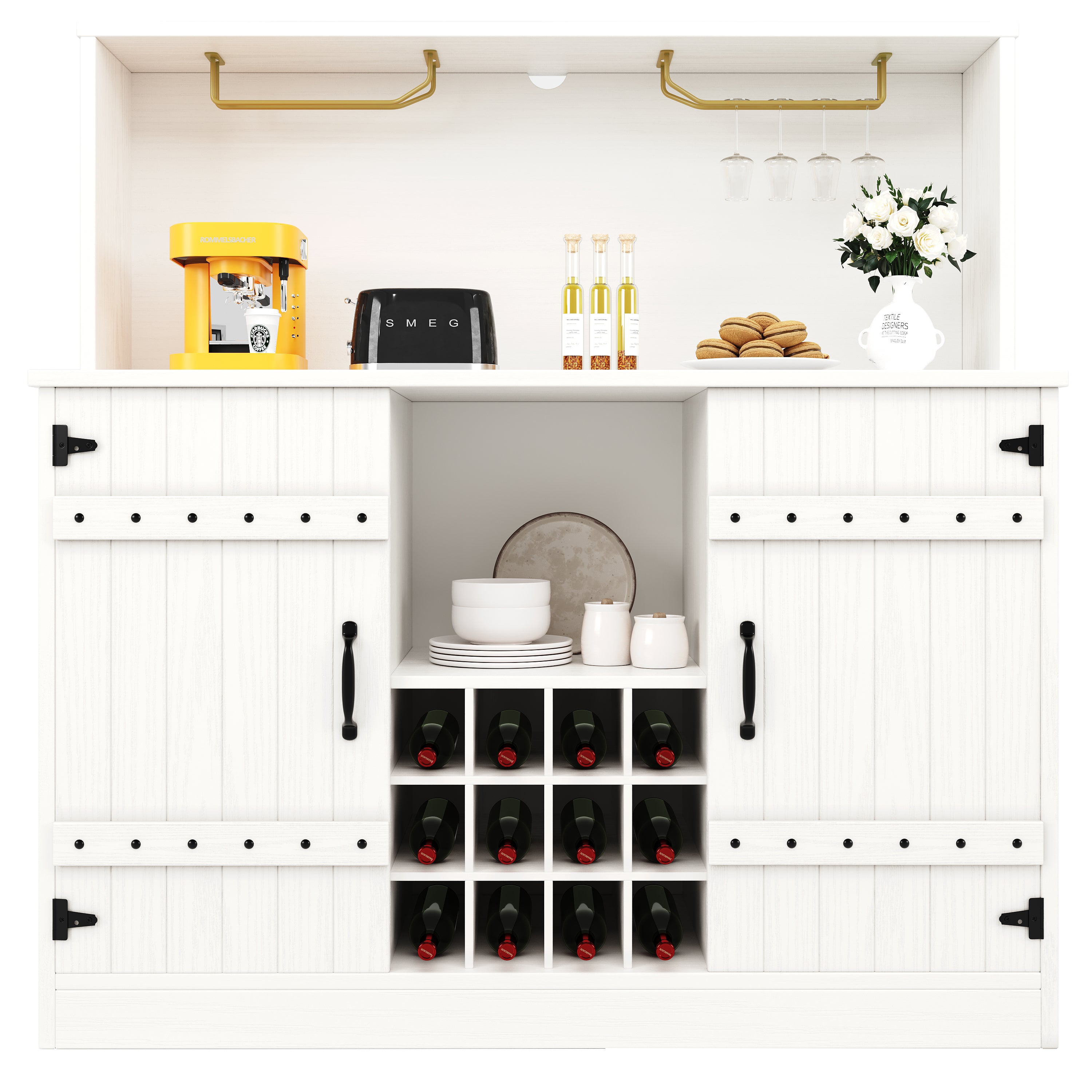 Sideboard 120x40x120cm Wine Glass Rack Storage Minimalist - White/Black