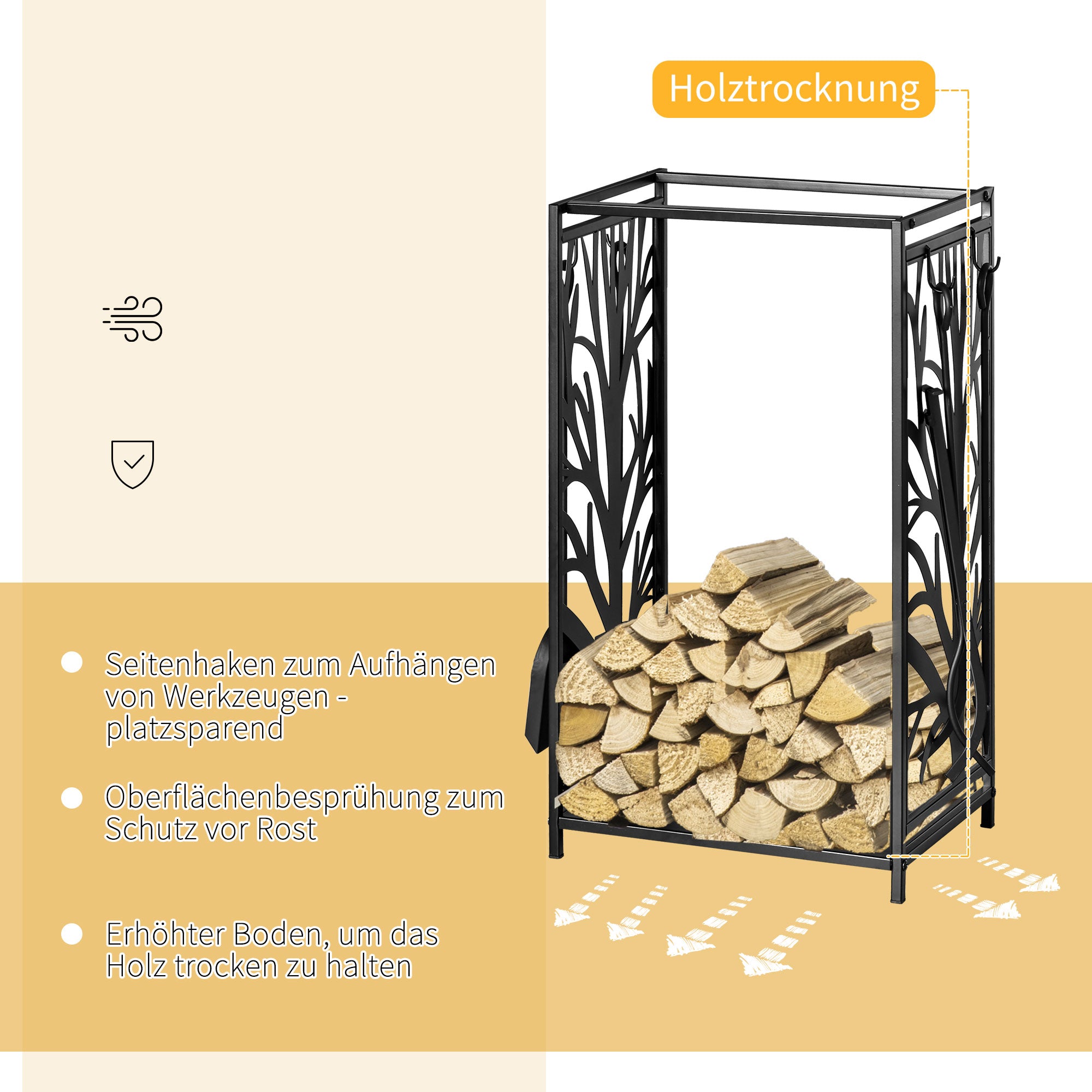 Firewood Rack with Tools, Steel, Black