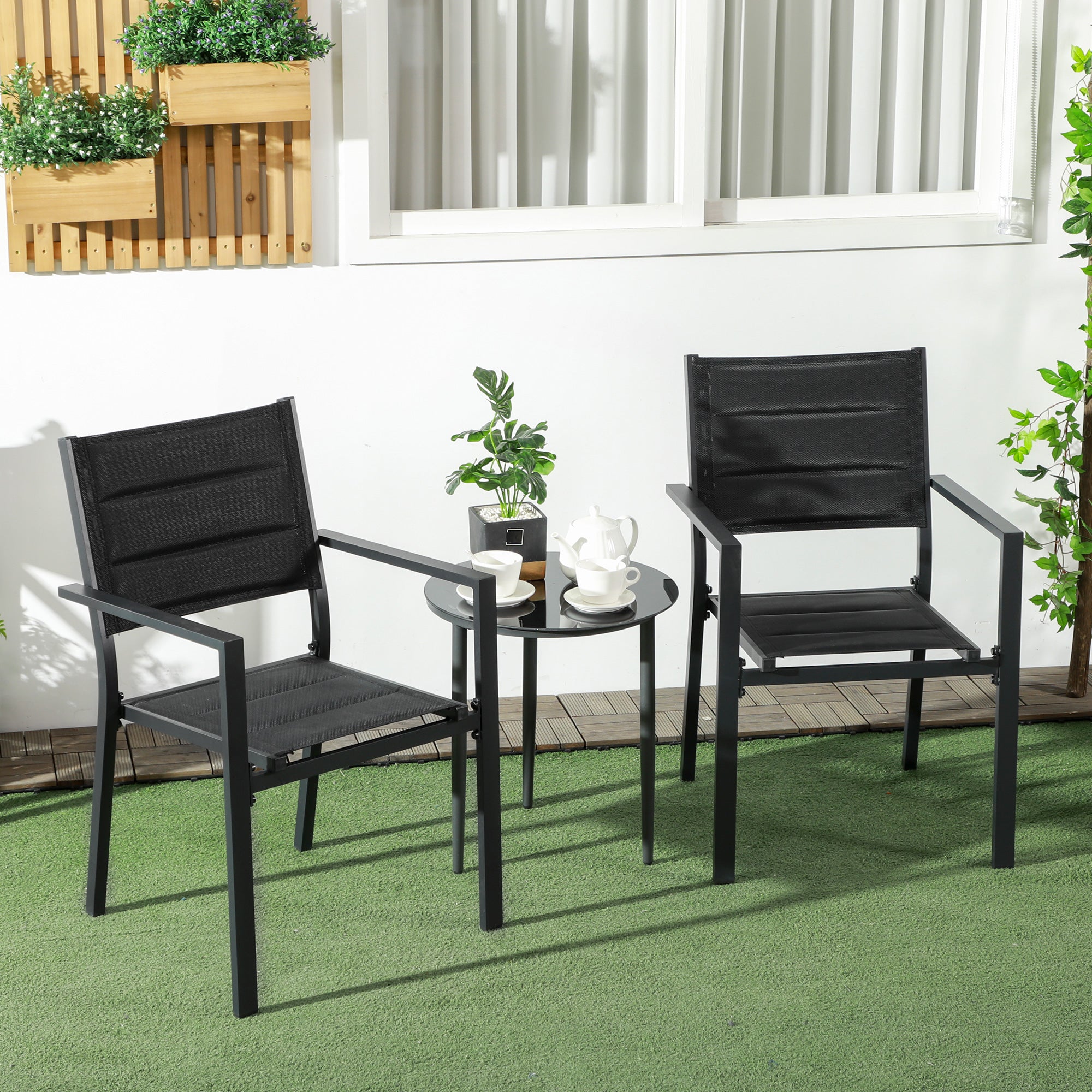 Set of Two Stacking Garden Chairs Aluminium Black