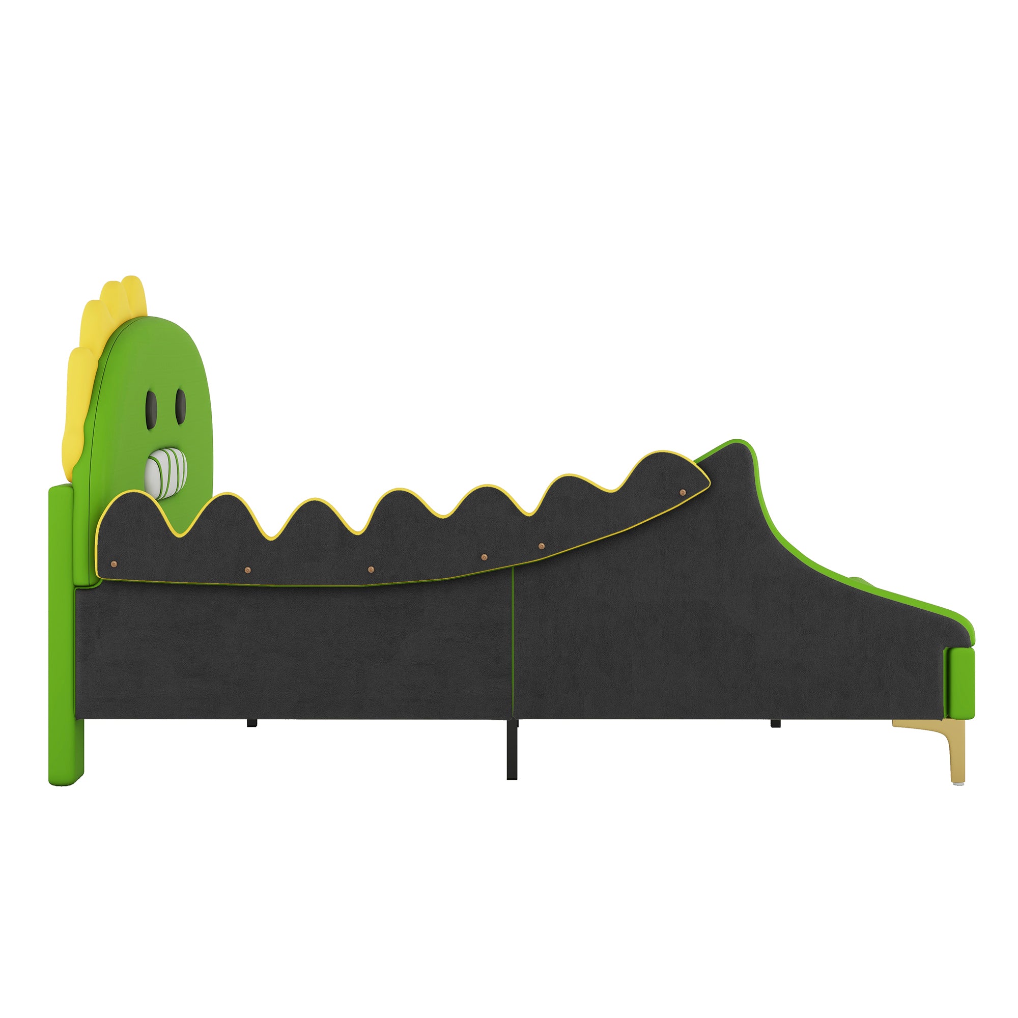 Children's Bed, 140x200cm Cartoon Dinosaur Flat Bed, Green PU Material