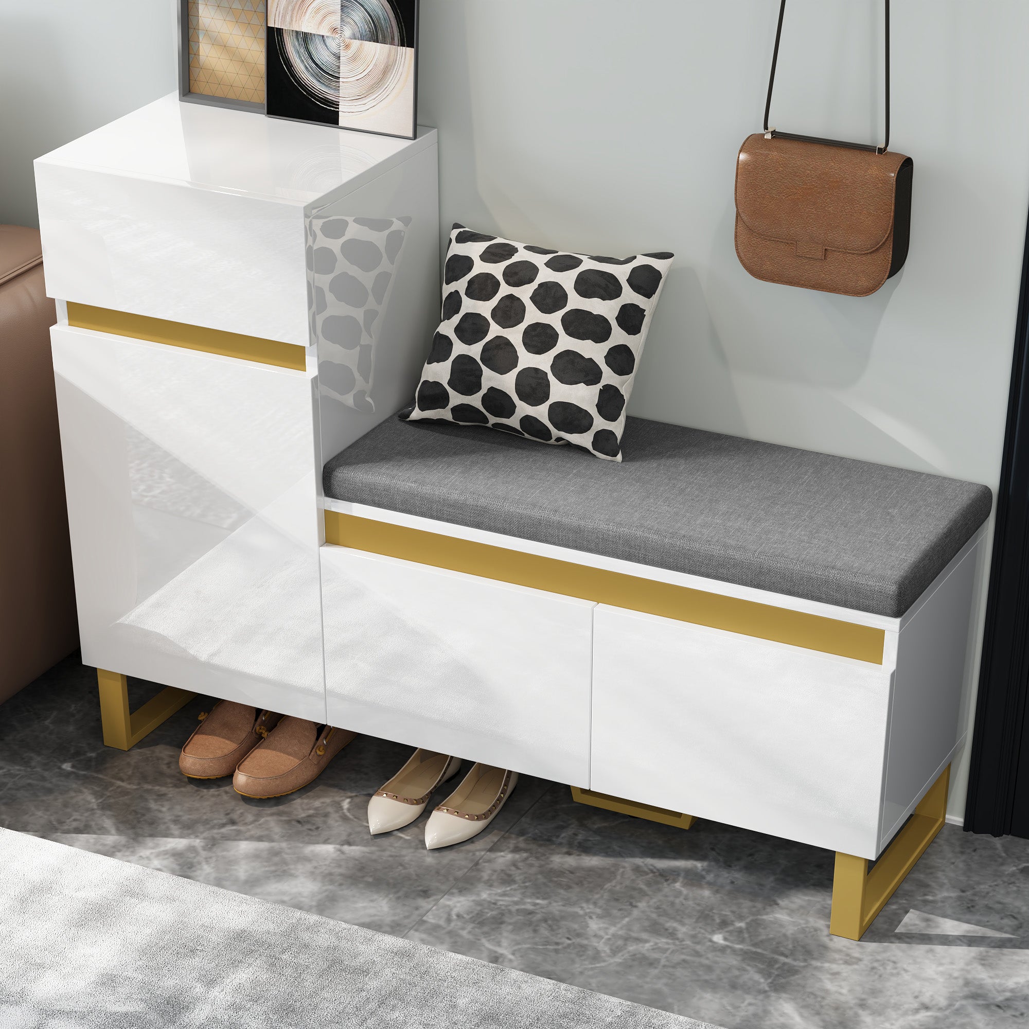 Shoe Cabinet Large Capacity Multi-Tier Storage with Drawers and Doors White MDF